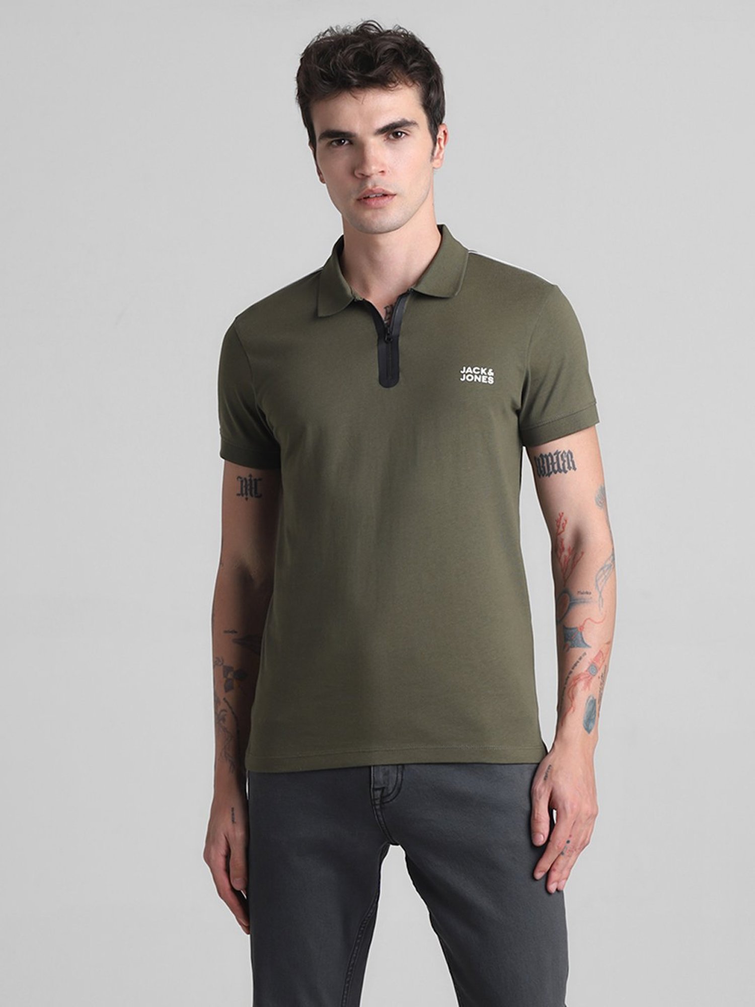 Jack & Jones Olive Slim Fit Cotton Polo T-Shirt