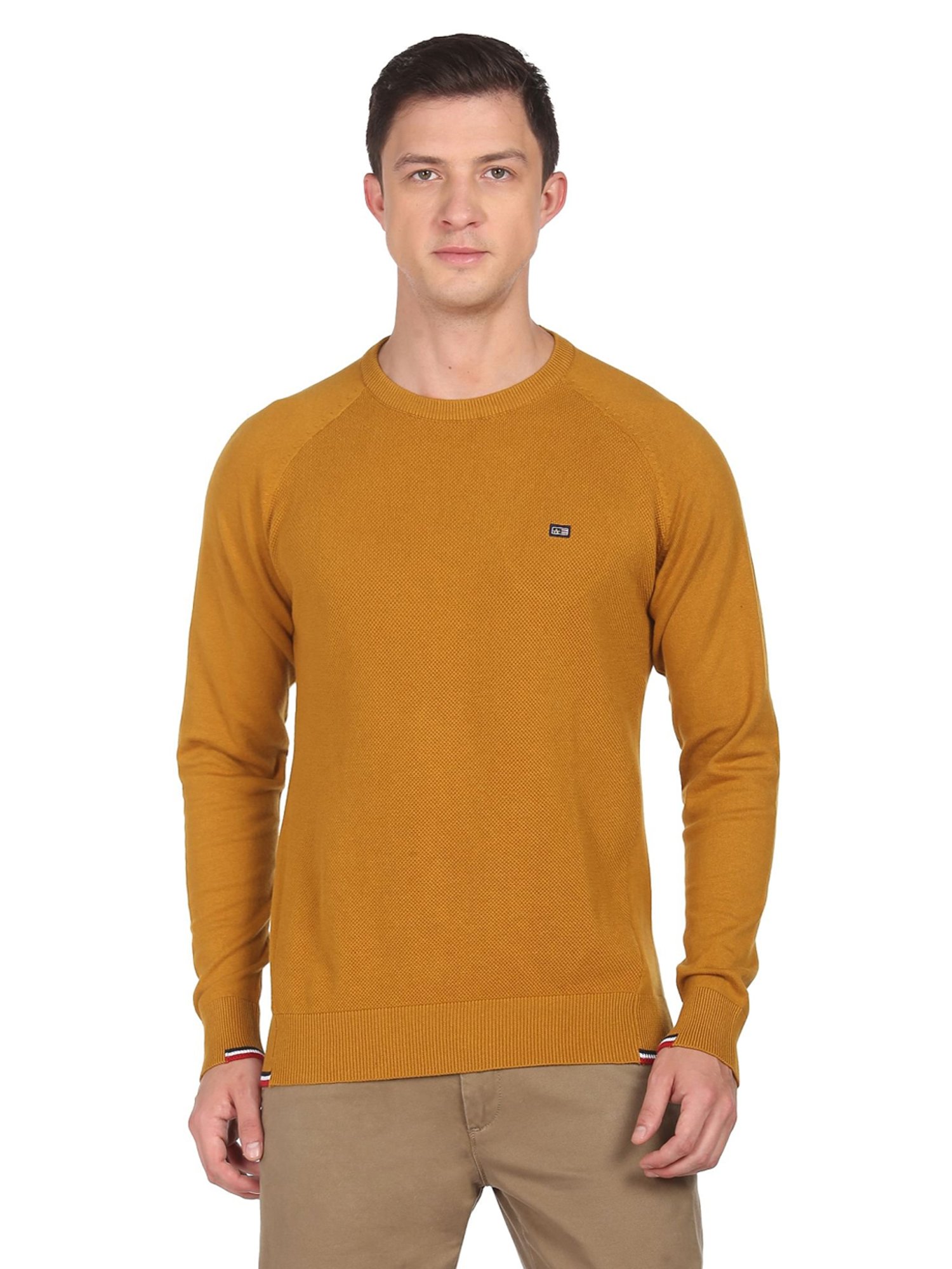 Arrow Sport Mustard Cotton Regular Fit Sweater
