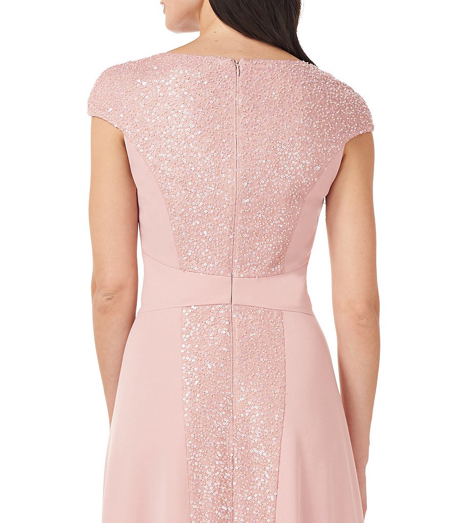 JS Collections Jewel Neck Cap Sleeve Sequined Stretch Crepe Dress