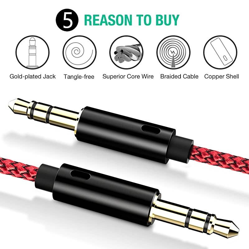 AUX Cable 2Pack8ftHiFi Sound Quality 35mm Auxiliary Audio Cable Nylon Braided AUX Cord for CarHome StereosSpeakeriPhone iPod iPadHeadphonesSony BeatsEcho Dot More