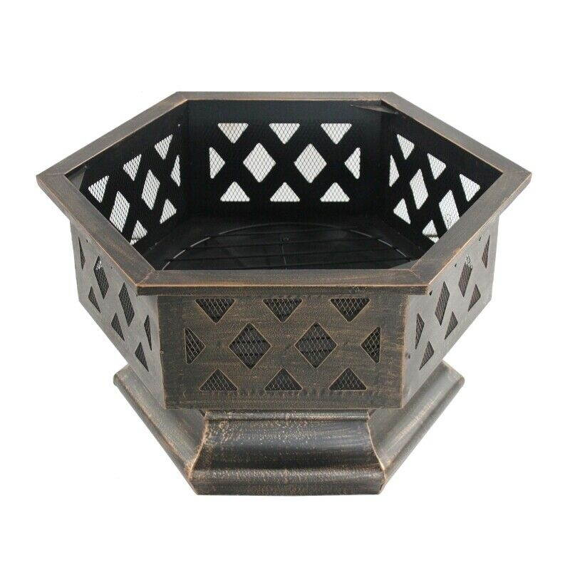ALEKO Hex Shaped Steel Fire Pit Distressed Bronze 24 Inches Diameter