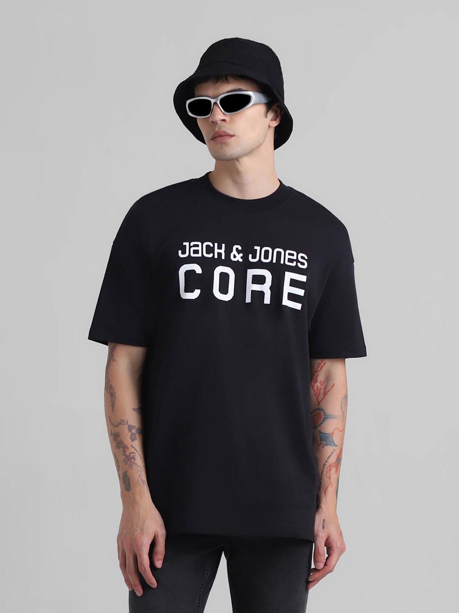 Produkt By Jack & Jones Jet Black Cotton Boxy Fit Printed T-Shirt