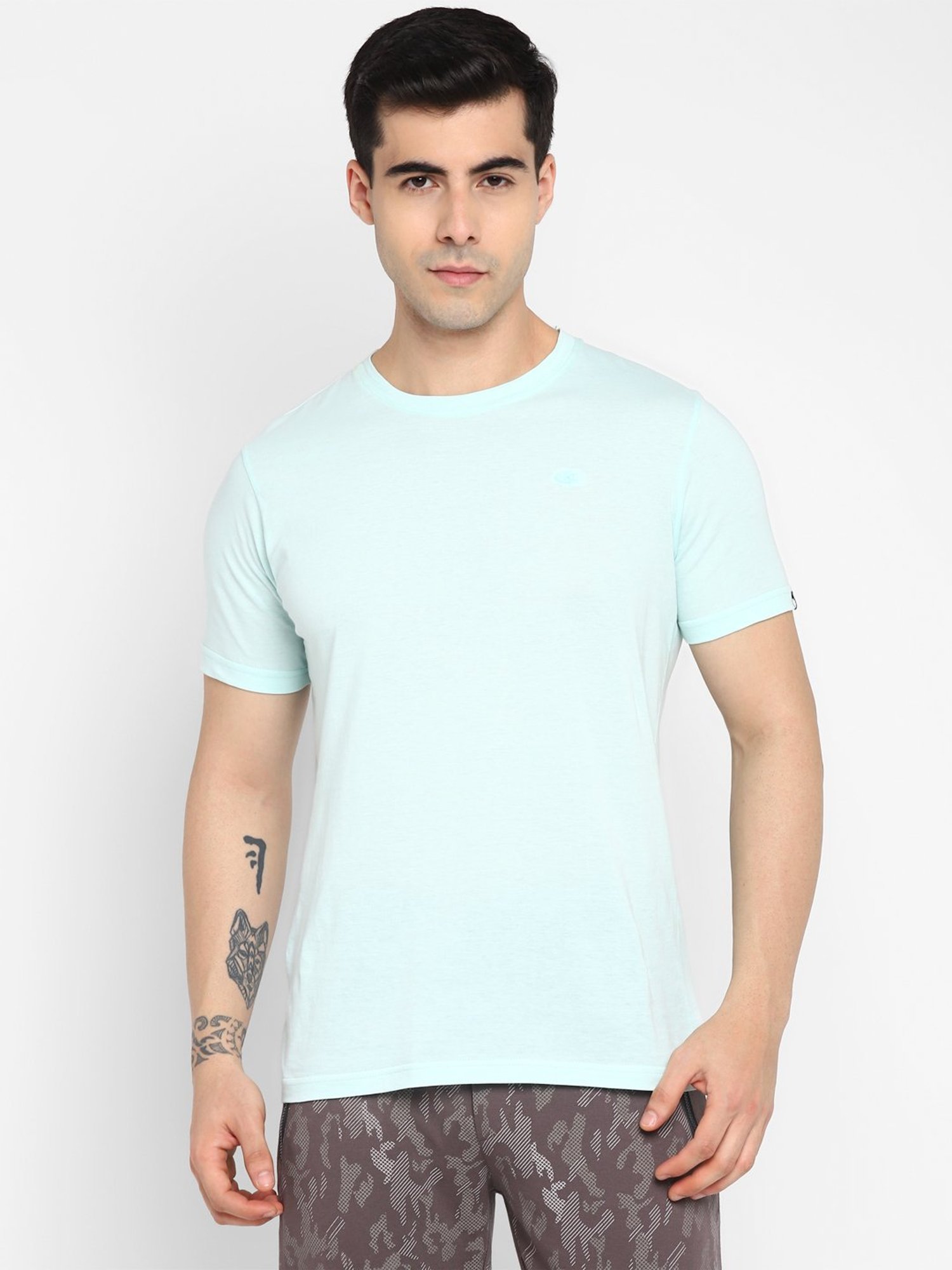 Allen cooper Turquoise Pure Cotton Regular Fit T-Shirt