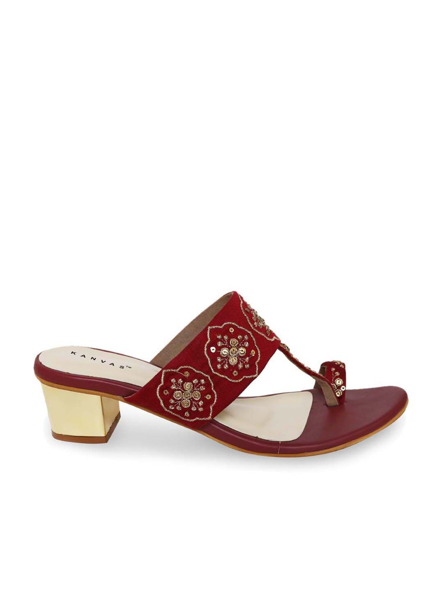 KANVAS Women's Maroon Toe Ring Sandals