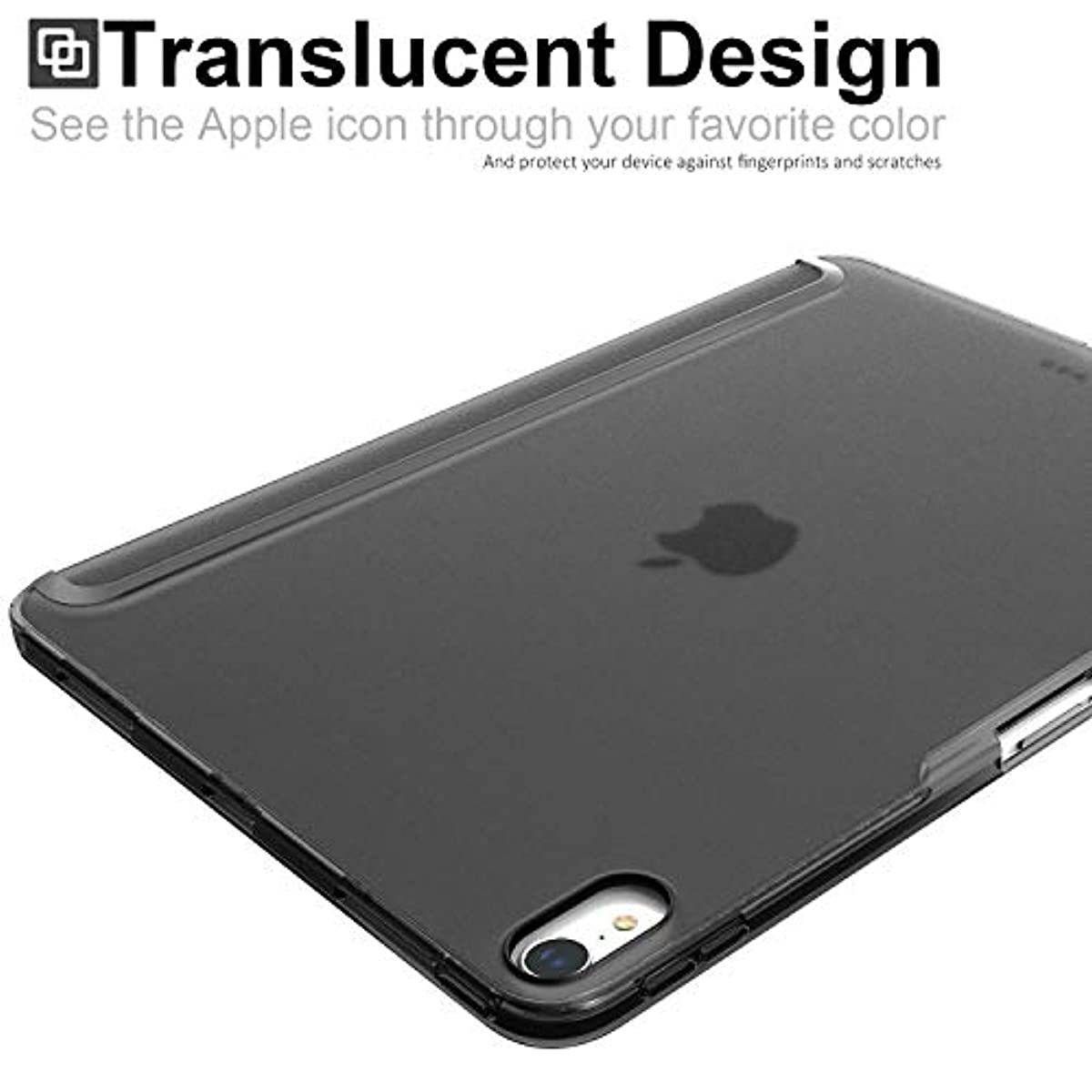 KHOMO Horizontal and Vertical Display Stand Capable Cover for iPad Pro 12.9 Inch Case 3rd Generation (Released 2018) - Dual Origami Series - See Through Back - Twill Grey