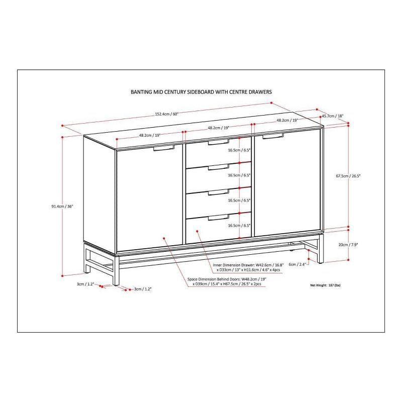 60" Devlin Mid-Century Sideboard with Centre Drawers Walnut Brown - WyndenHall