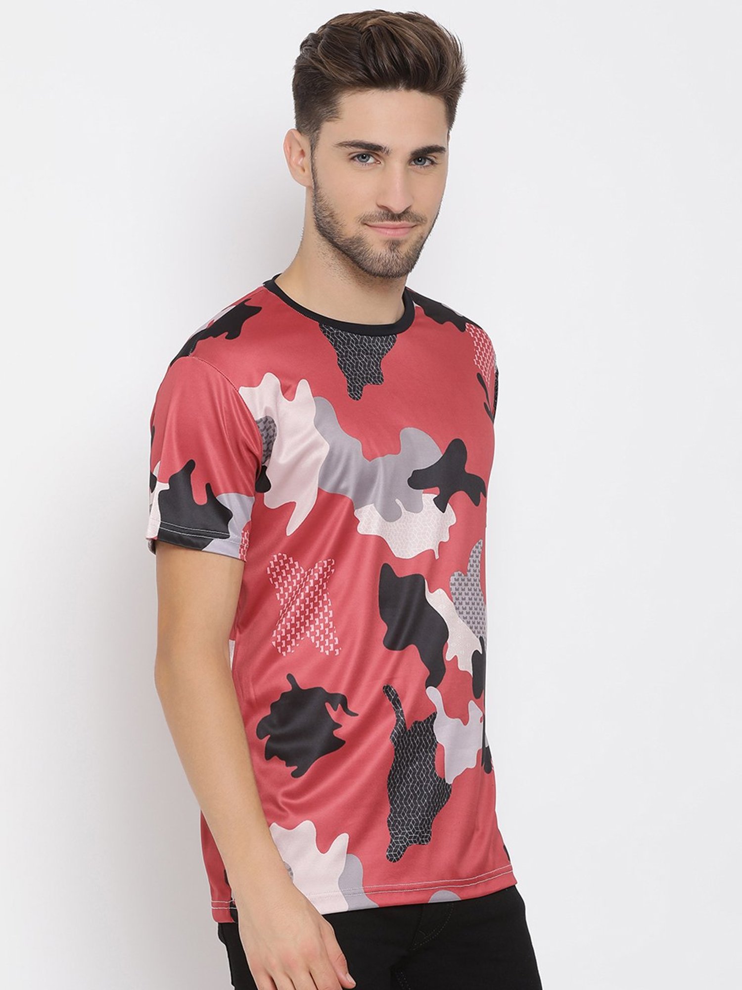 Hangup Plus Red Regular Fit Printed Crew T-Shirt