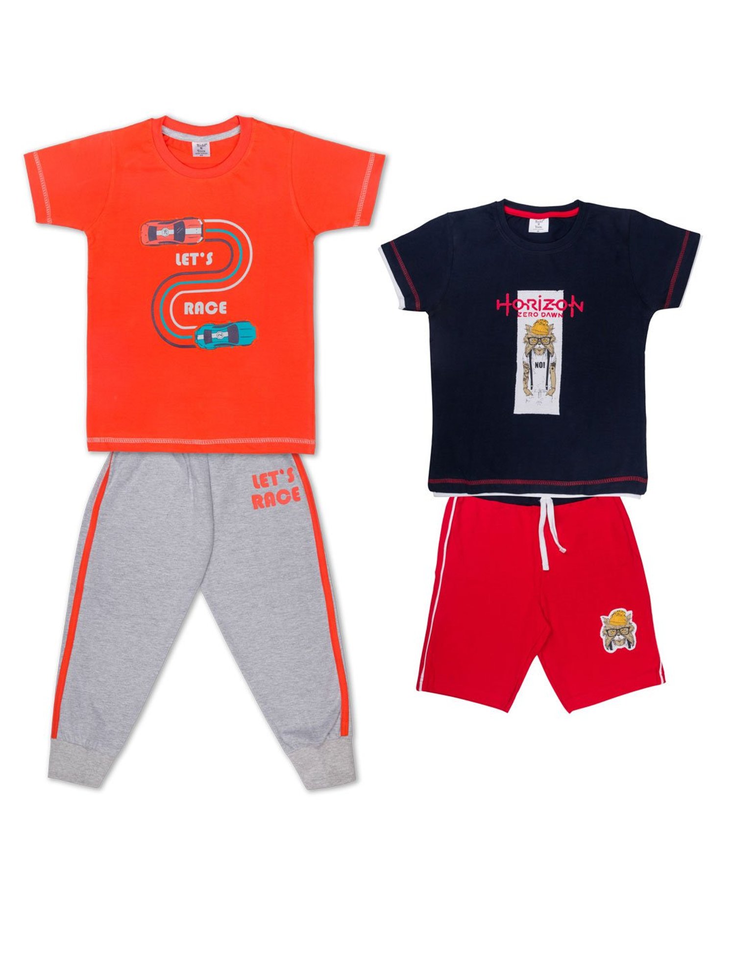 Todd N Teen Kids Red & Navy Printed T-Shirts with Bottom (Pack Of 2)