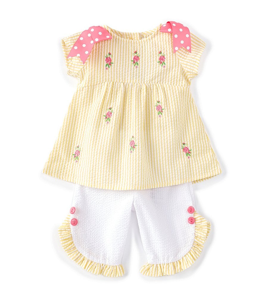 Peek Baby Girls 3-24 Months Long-Sleeve Embroidery Floral Print Babydoll Top & Pant Set