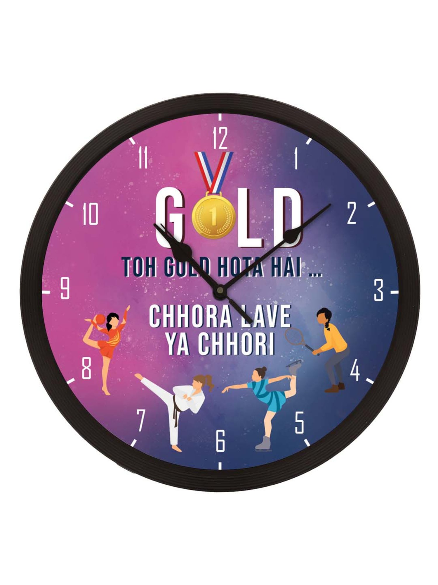 eCraftIndia 'Gold Toh Gold Hota Hai' Multicolor Designer Round Analog Black Wall Clock