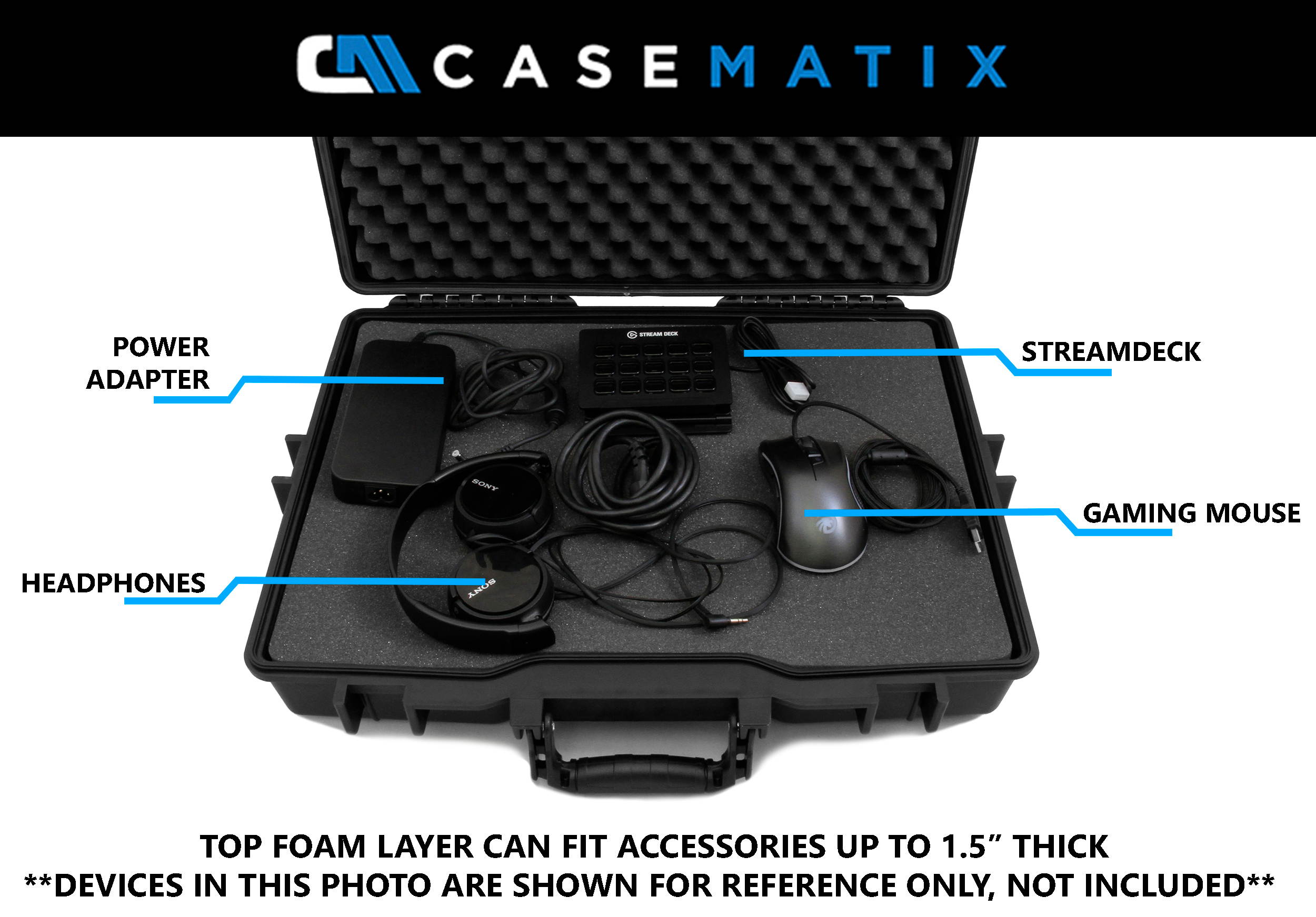 CASEMATIX Custom Waterproof Laptop Case Fits ASUS Republic of Gamers Gaming Laptops &ndash; Designed for ASUS ROG STRIX, Rog Zephyrus M, ASUS FX73VE, ASUS FX503VD, ASUS FX503VM and More with Accessories