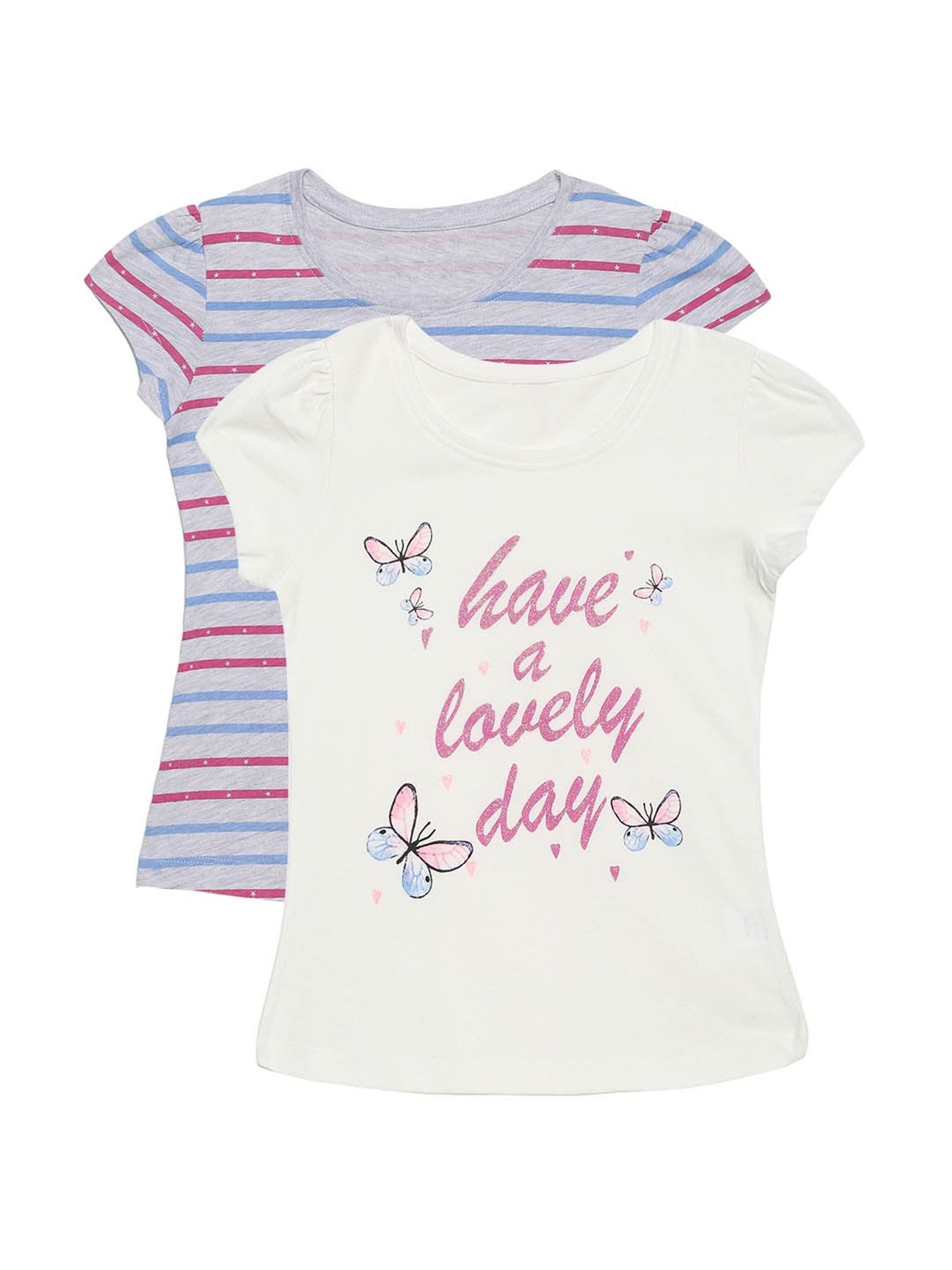 Plum Tree Kids White & Grey Embellished T-Shirt (Pack Of 2)