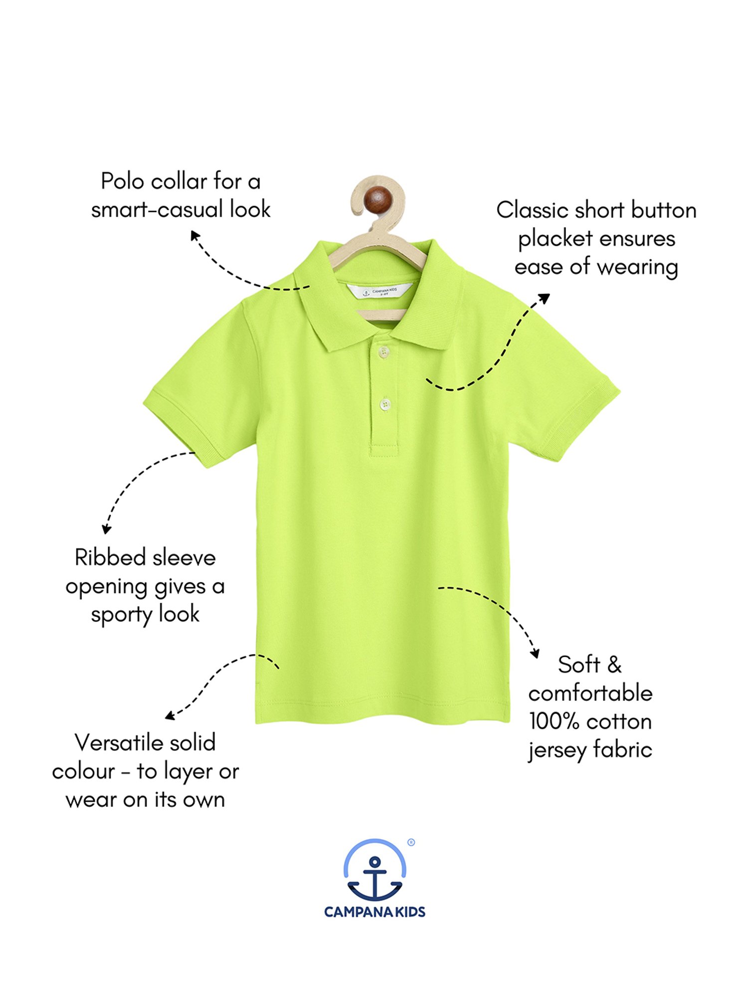 Campana Kids Lime Green Solid Polo T-Shirt