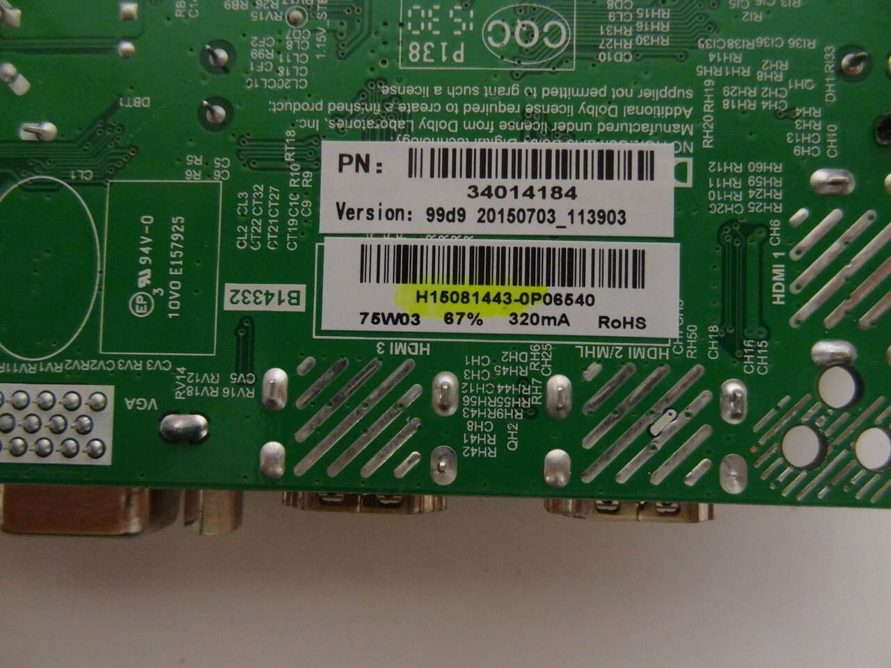 Element ELEFT436 Main Board / Power Supply T430HVN02.0 H15081443 -