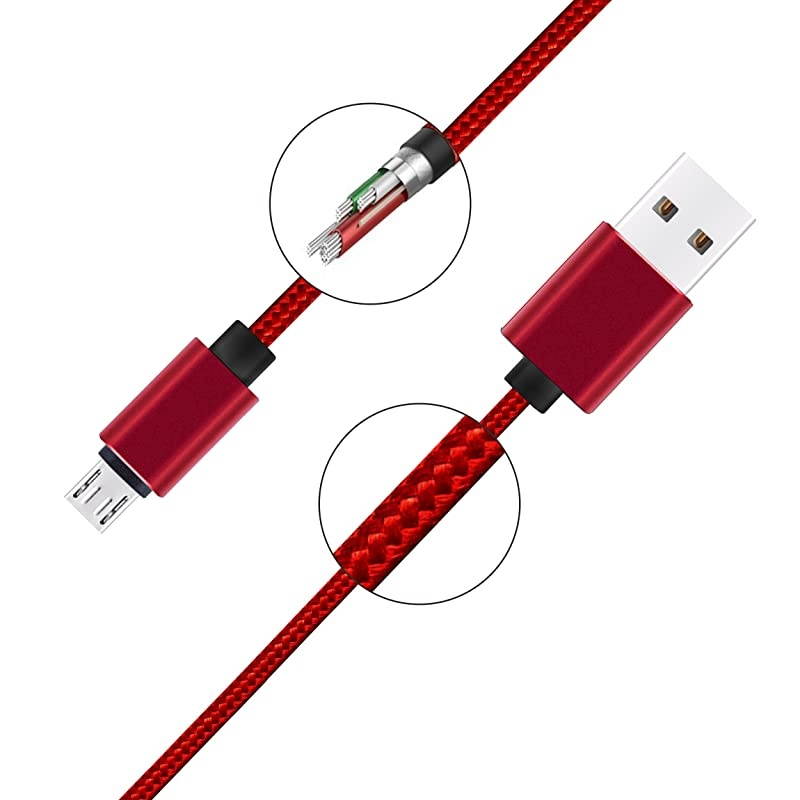 Micro USB Cable 10ft 3Pack by  High Speed 2.0 USB A Male to Micro USB Sync Charging Nylon Braided Cable for Android Phone Charger Cable Tablets Wall and Car Charger Connection Red