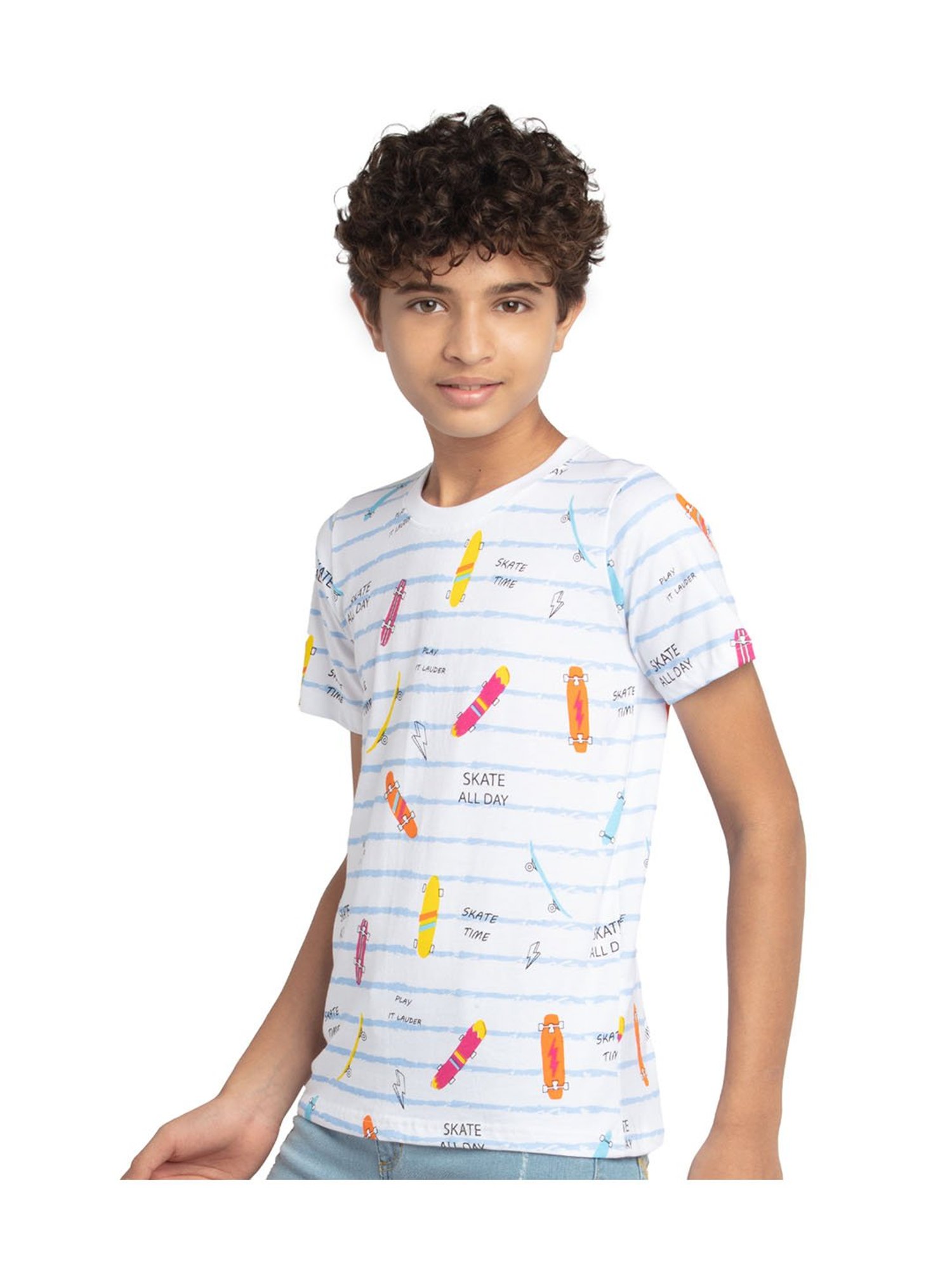 Under Fourteen Only Kids White Printed T-Shirt