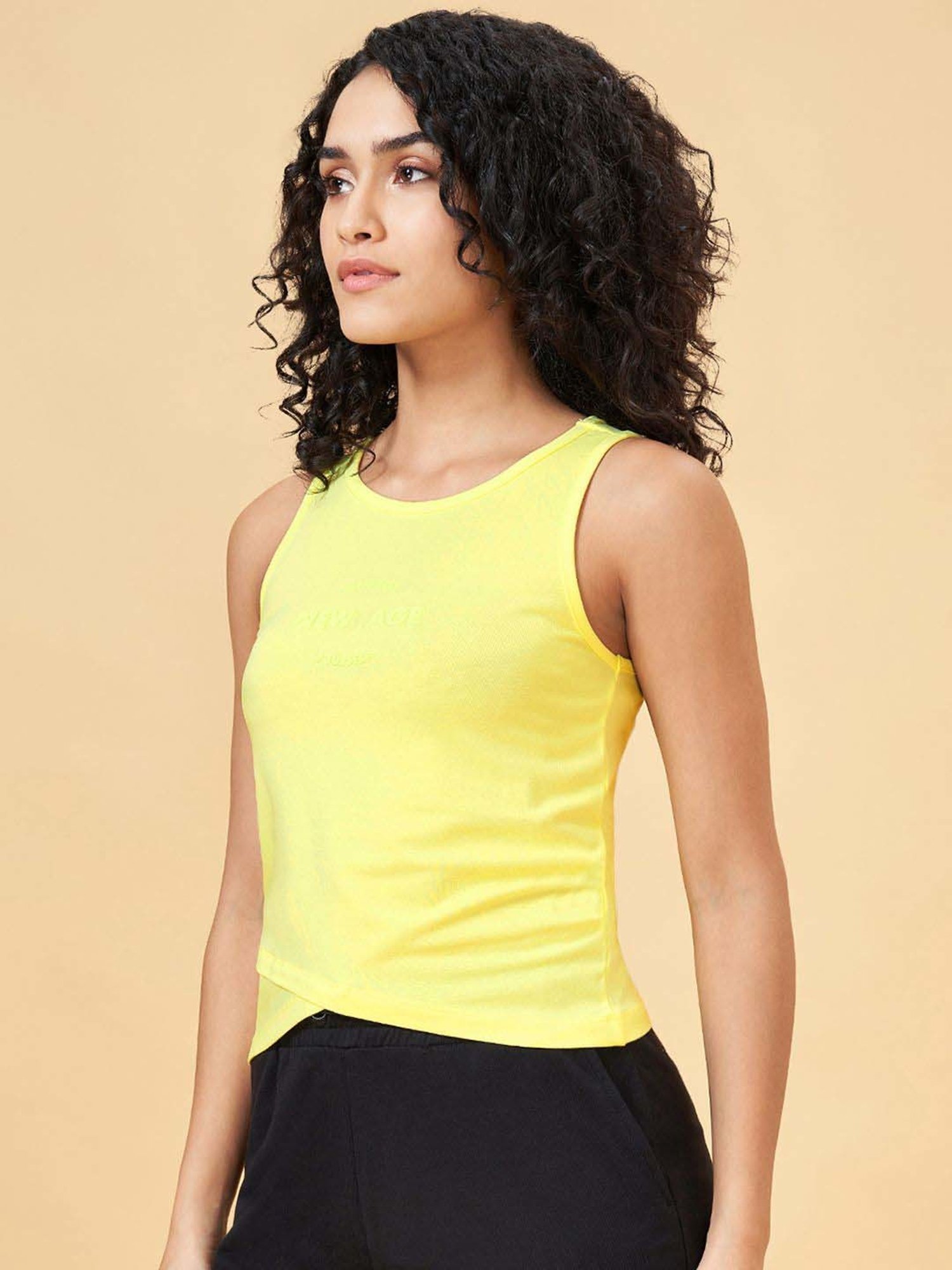 Ajile by Pantaloons Yellow Cotton Printed Tank Top