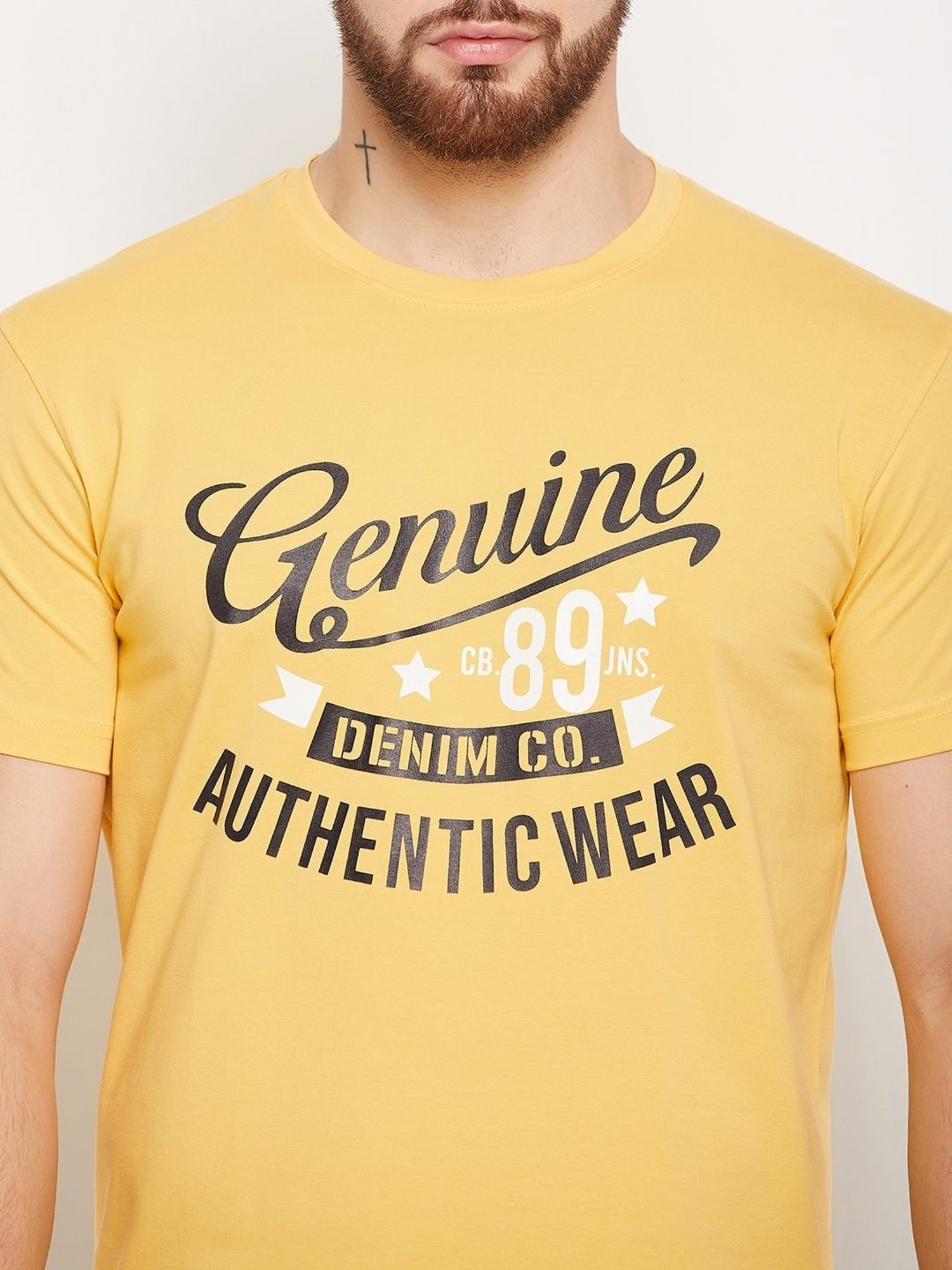 Cantabil Yellow Regular Fit Printed T-Shirt