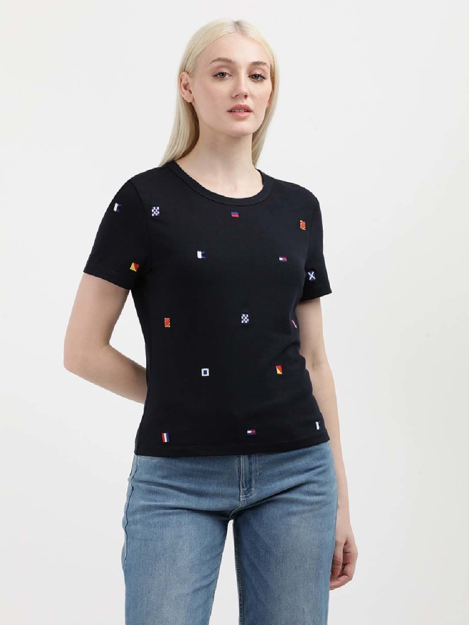TOMMY HILFIGER Navy Cotton Embroidered T-Shirt