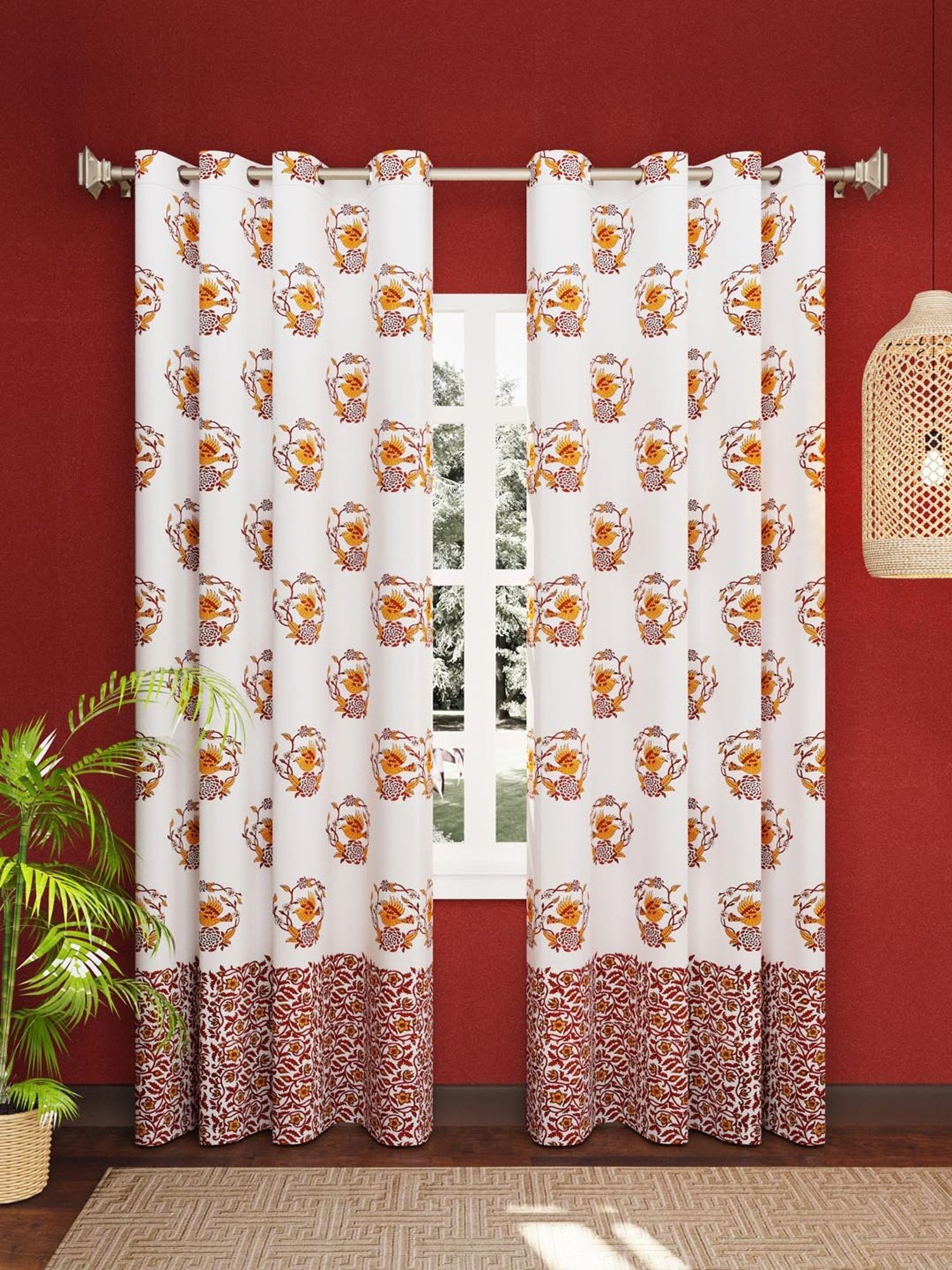 Living Roots Jaipuri Multicolor Cotton 7 ft Door Curtains - Set of 2