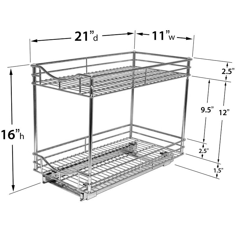 Lynk Professional 11" x 21" Slide Out Double Shelf - Pull Out Two Tier Sliding Under Cabinet Organizer