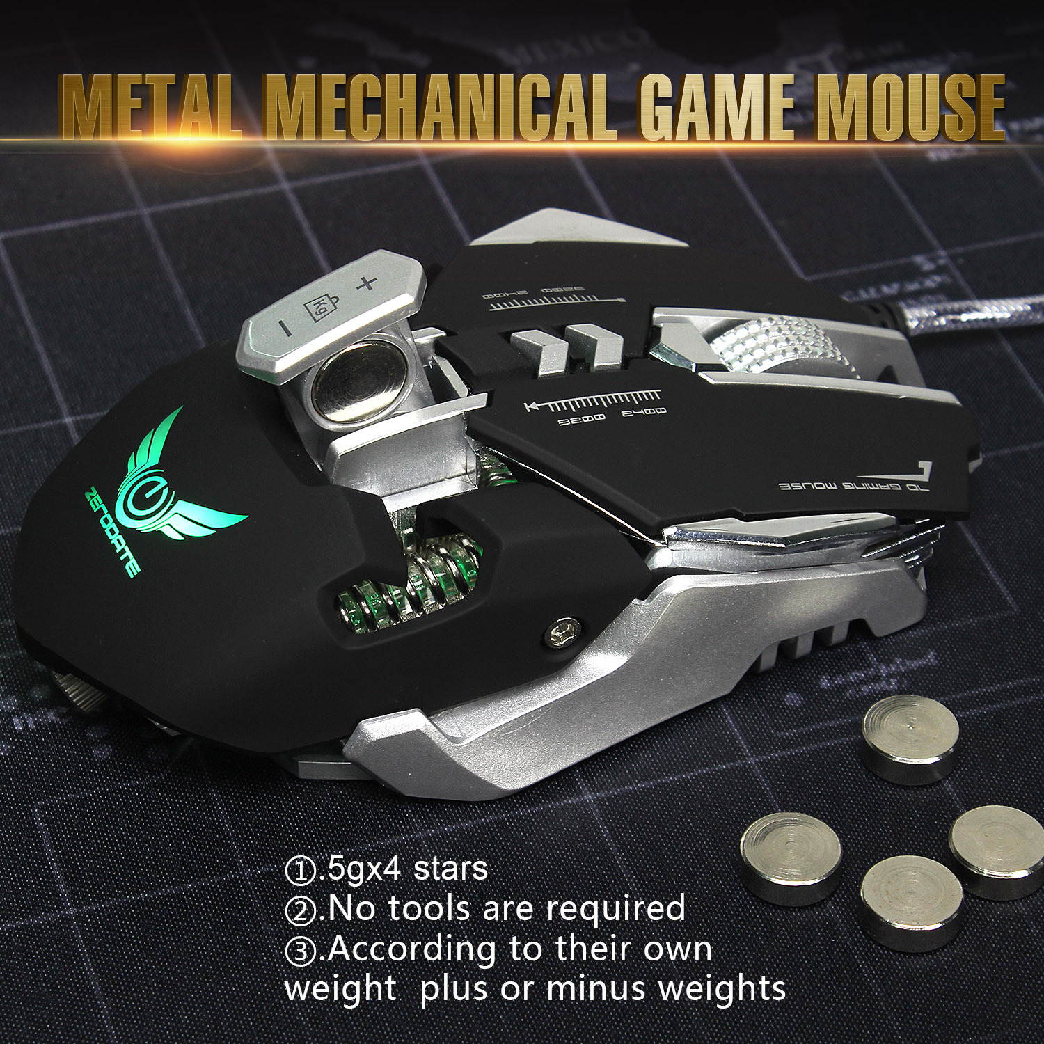 ZERODATE Mechanical Macros Define the Game Mouse,7 Programmable Keys, Cool LED Variable Light Effect, 12-Level Adjustable DPI, Comfortable Grip Ergonomic Optical PC Computer Gaming Mice (Black)