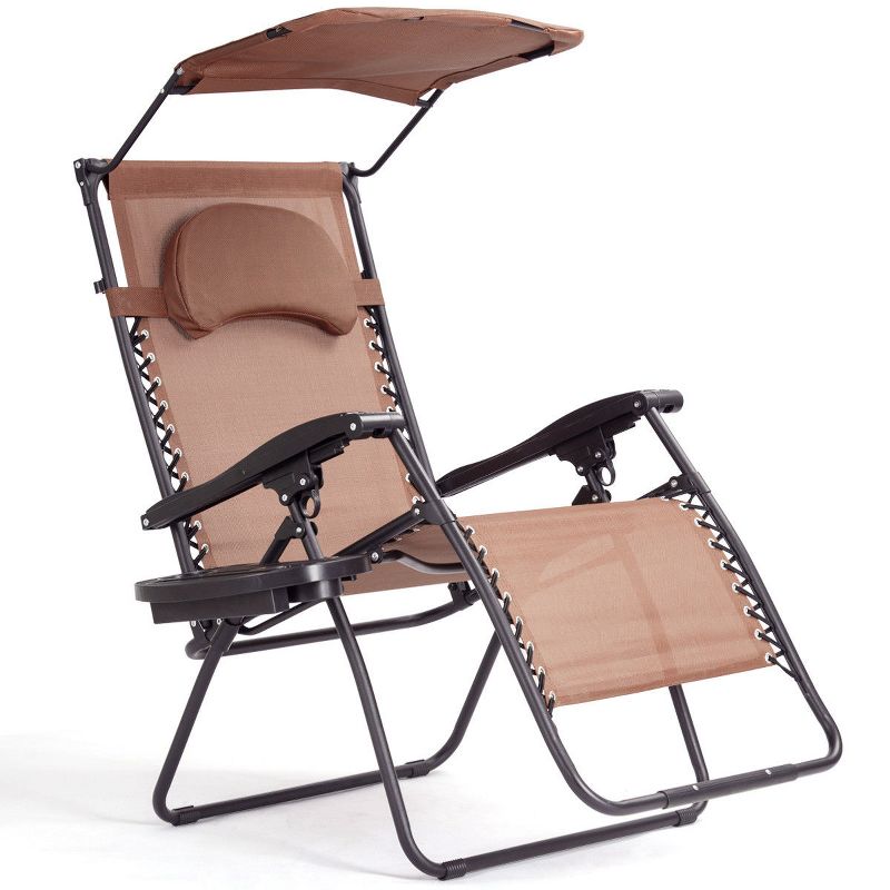 Costway Folding Recliner Zero Gravity Lounge Chair W/ Shade Canopy Cup Holder Brown