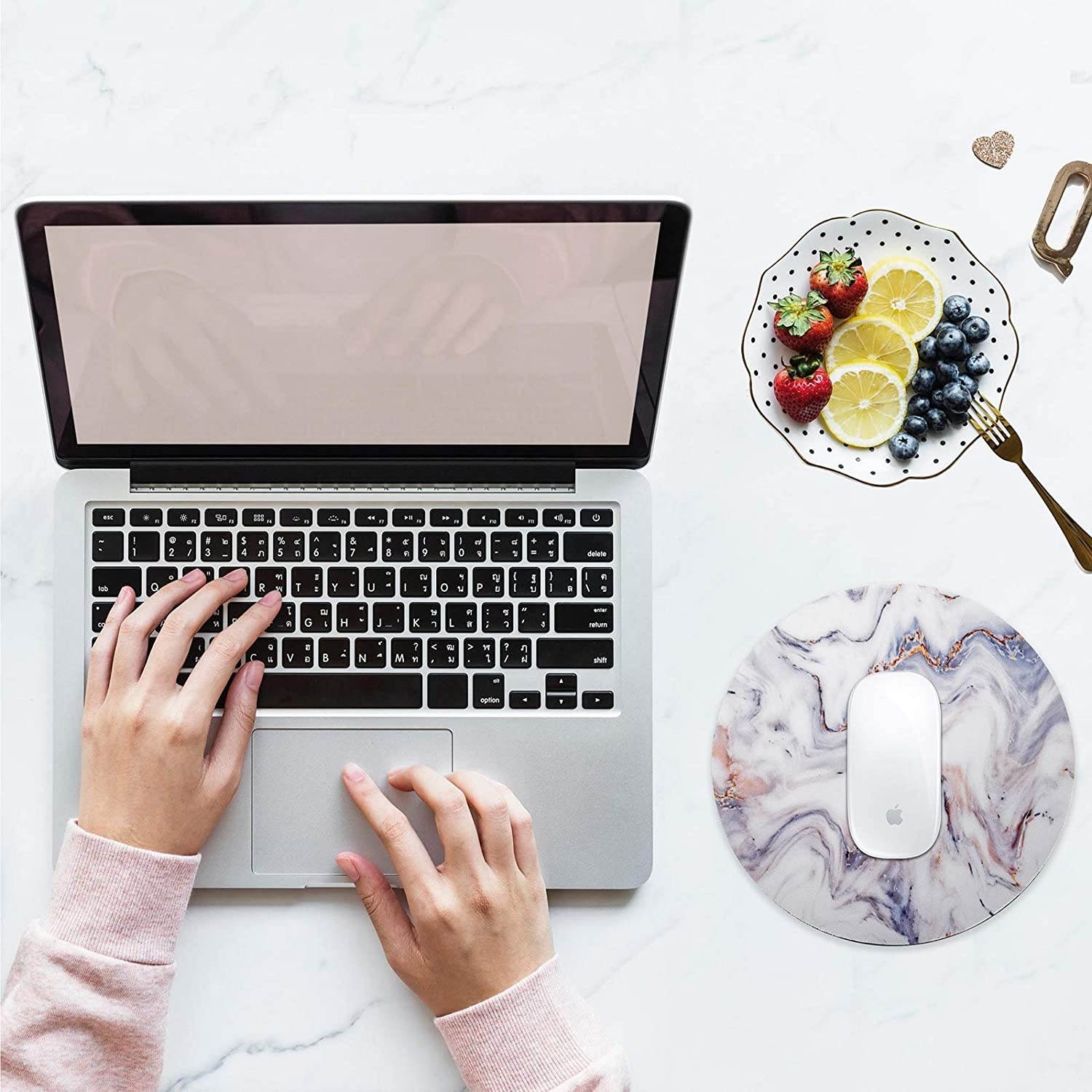 Round Cute Mouse Pad, ToLuLu Mousepad for Desktop Computer Laptop Notebook PC, Anti Slip Rubber Customized Mouse Mat for Working Gaming, Mini Funny Unique Mouse pad for Home, Office, White Gold Marble