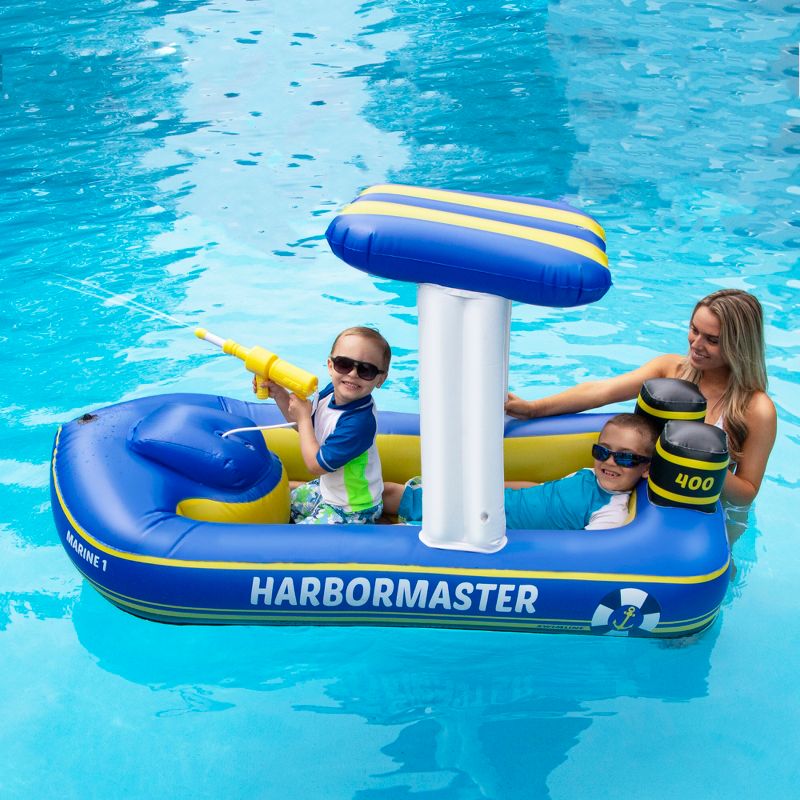 Swimline 67" Blue and Yellow Harbor Master Patrol Boat with Pump Squirter Swimming Pool Float