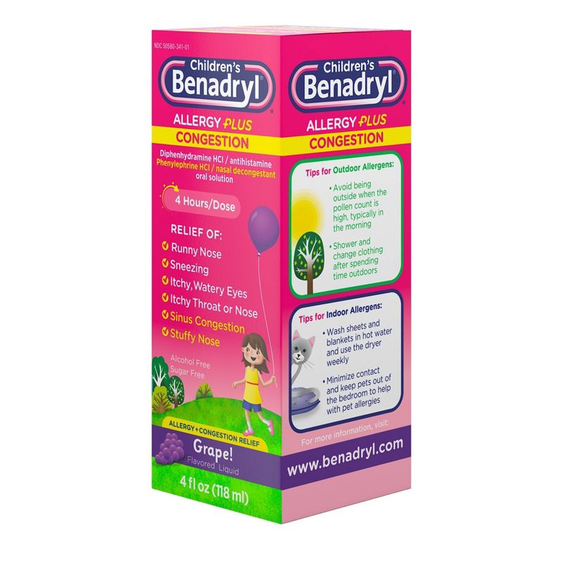 Children's Benadryl Allergy Plus Congestion Relief Liquid - Grape - Diphenhydramine - 4 fl oz