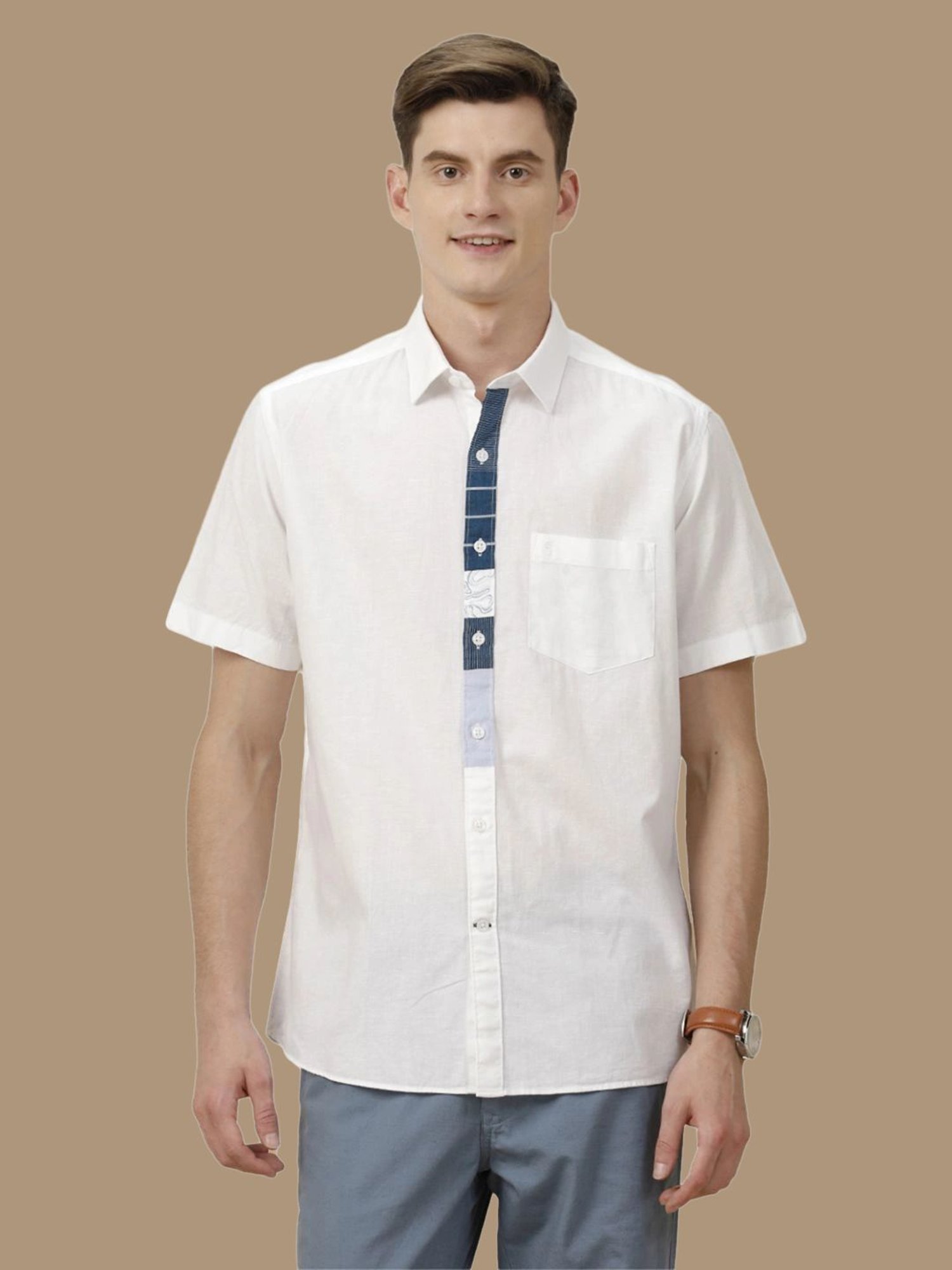 Cavallo By Linen Club White Linen Contemporary Fit Shirt