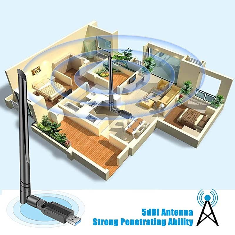 USB WiFi Adapter 1200Mbps  USB 30 Wireless Network Adapter 80211ac WiFi Dongle with Dual Band 24GHz 58GHz 5dBi Antenna Supports Windows 10 8 7 Vista XP Mac1061013 Linux