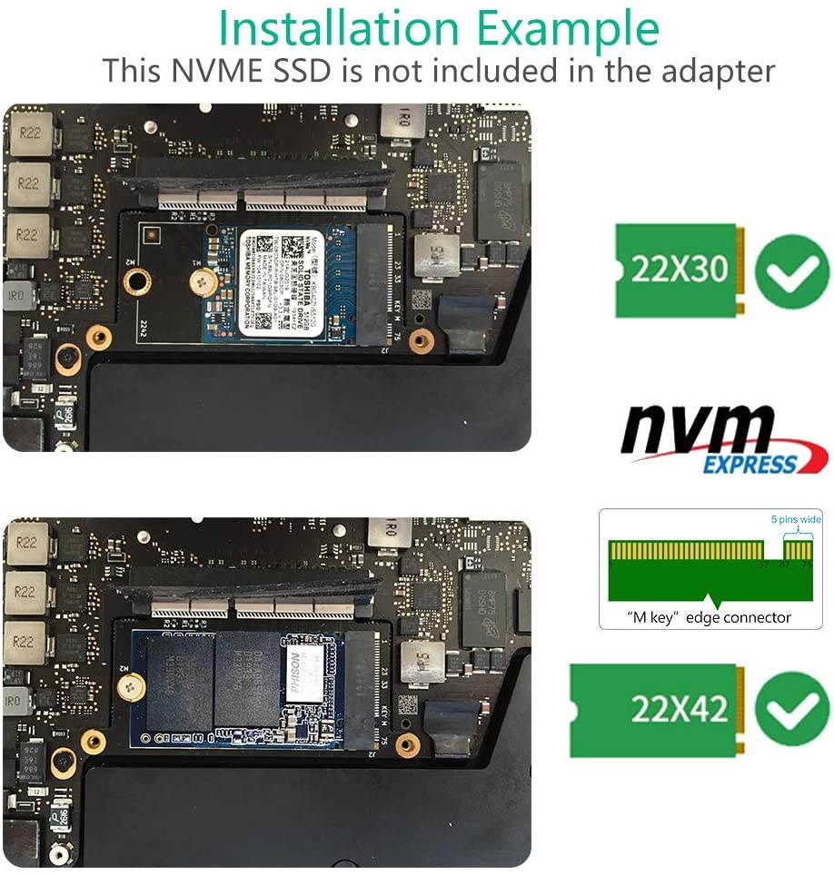 NGFF M.2 NVMe Key M 2230/2242 Type Adapter for MacBook A1708 Model