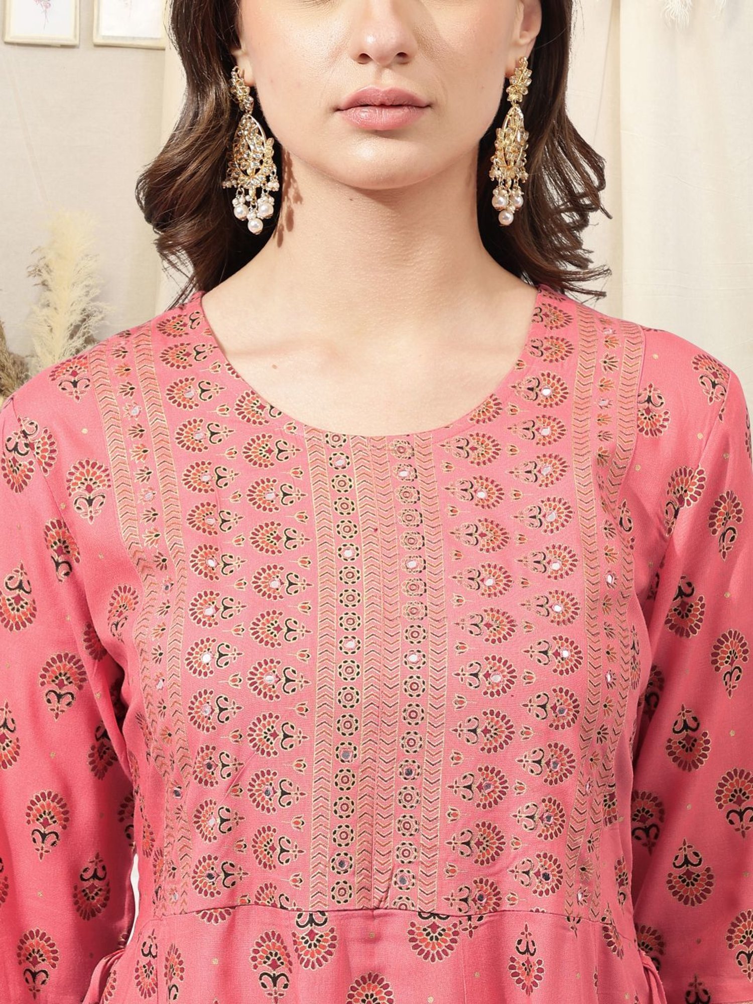 MIRCHI FASHION Coral Embroidered A-Line Dress