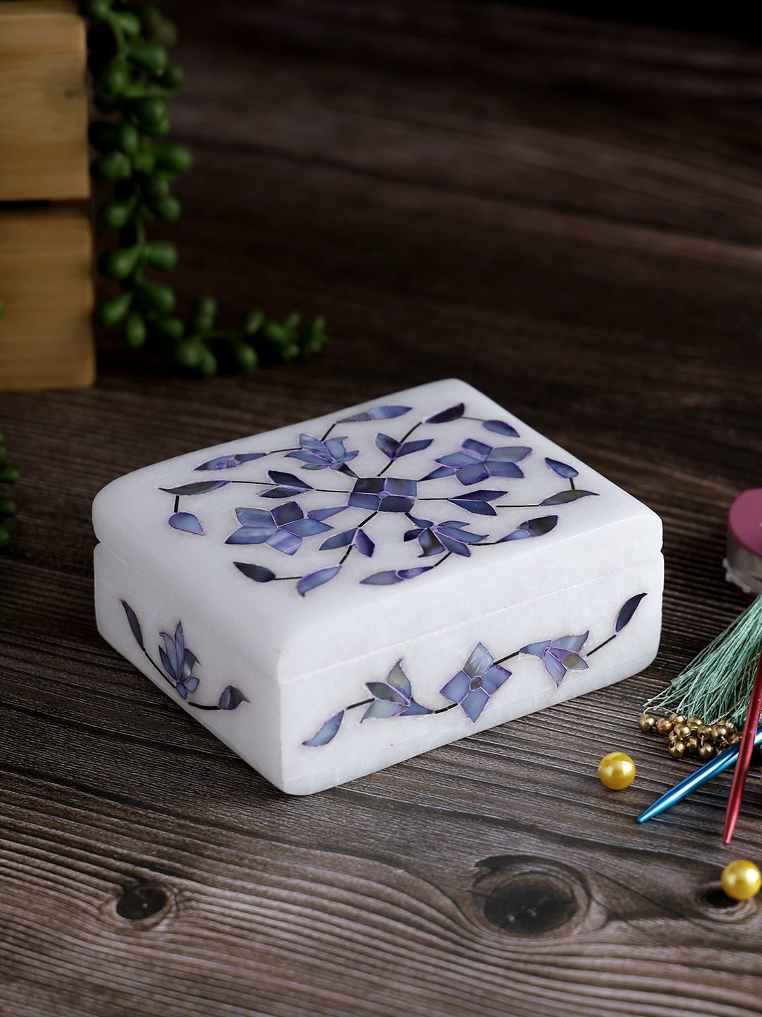 Aapno Rajasthan Blue & White Marble Jewellery Box