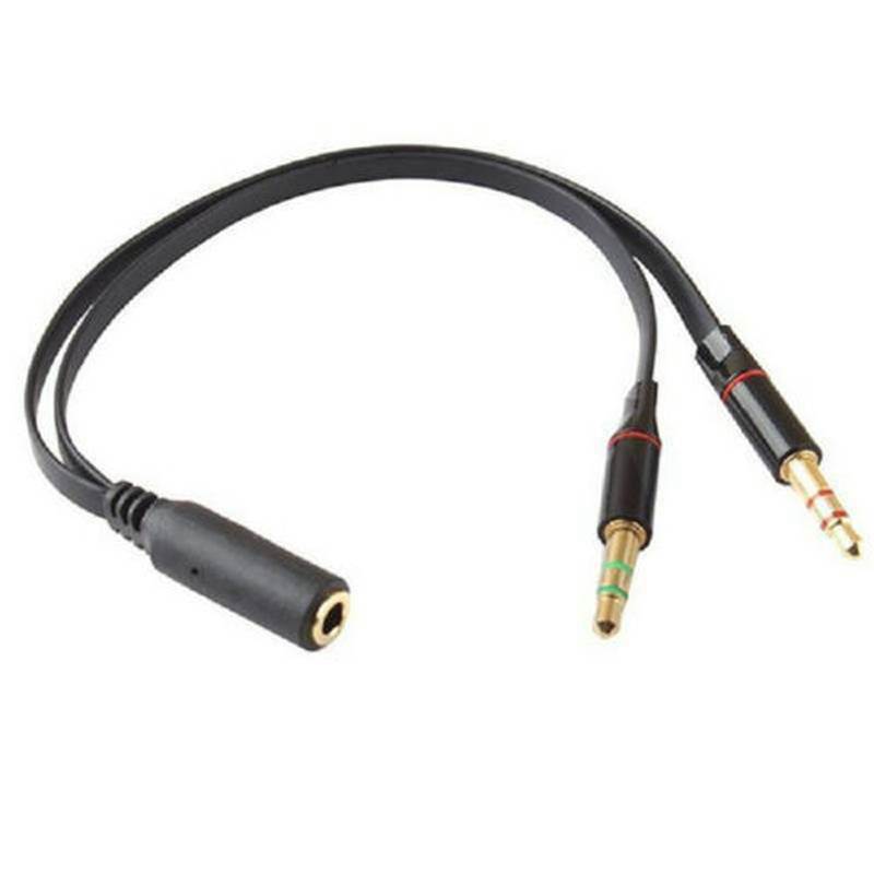 3.5mm 1 Female to 2 Male Y Splitter 3.5mm Headset Splitter Adapter Cable F L/R Audio Microphone MIC PC Headset