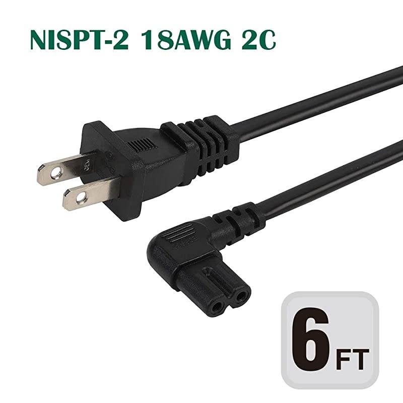 TV Power Cord 2-Prong Figure 8 Power Cord Angled L-Type IEC C7 (Figure 8) Replacement Power Cord for LCD LED Mornitor, IEC C7 to Nema 1-15P