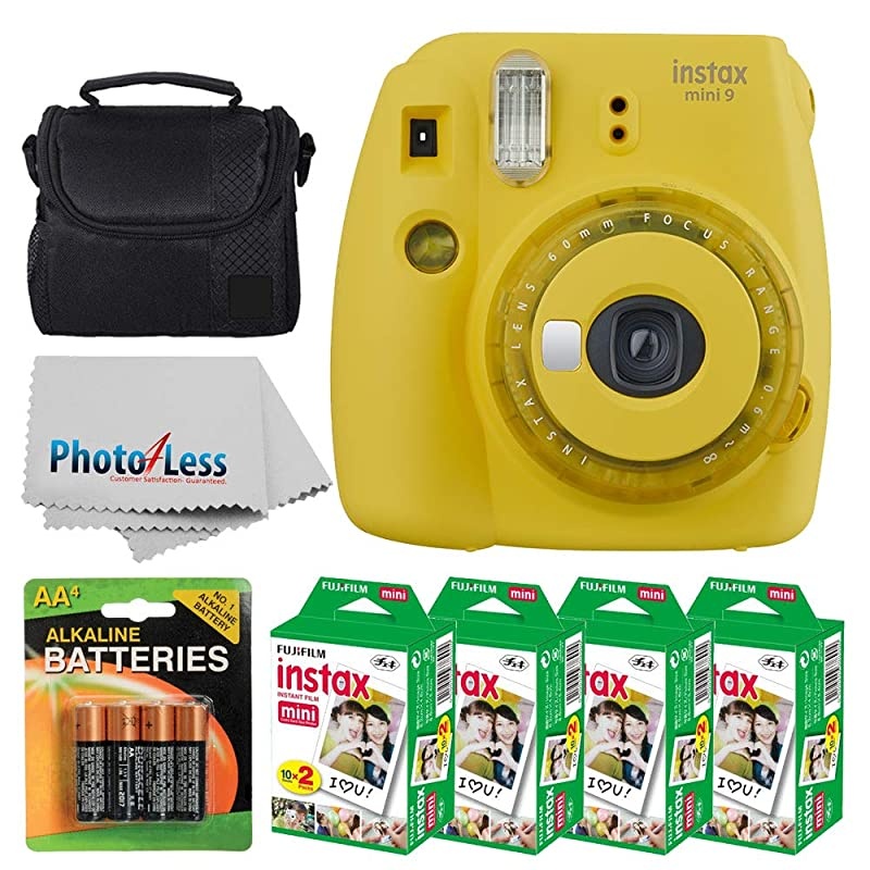 instax mini 9 Instant Film Camera (Flamingo Pink) +  Instax Mini Twin Pack Instant Film (80 Shots) + Camera Case + AA Batteries + Accessory Bundle