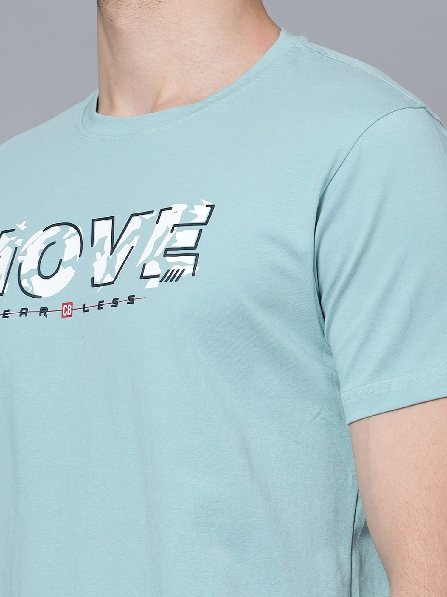 Cantabil Light Teal Cotton Regular Fit Printed T-Shirt