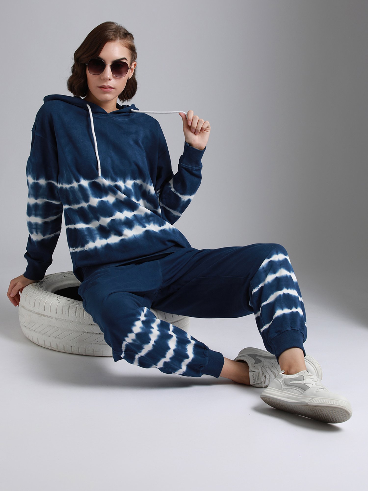 High Star Blue & White Cotton Tie- Dye Co-Ord Set