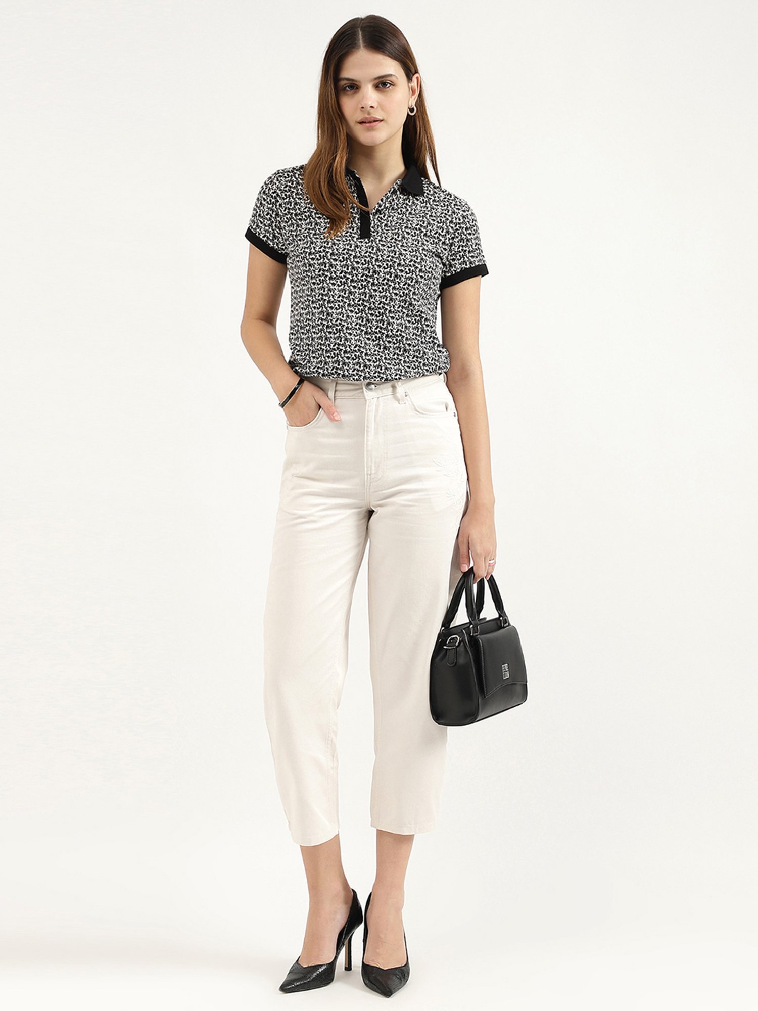 United Colors of Benetton Black Printed Polo T-Shirt