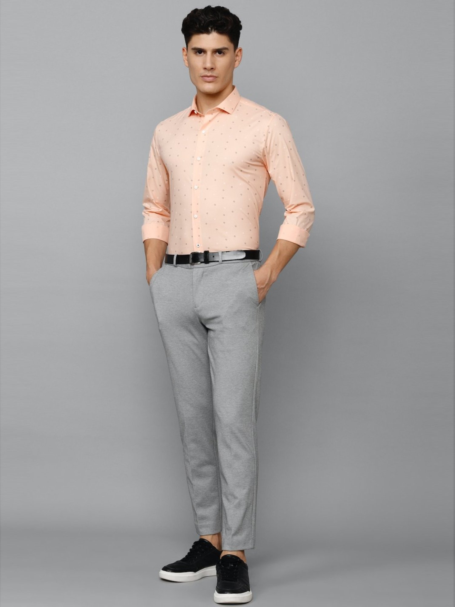Louis Philippe Sport Peach Cotton Slim Fit Printed Shirt
