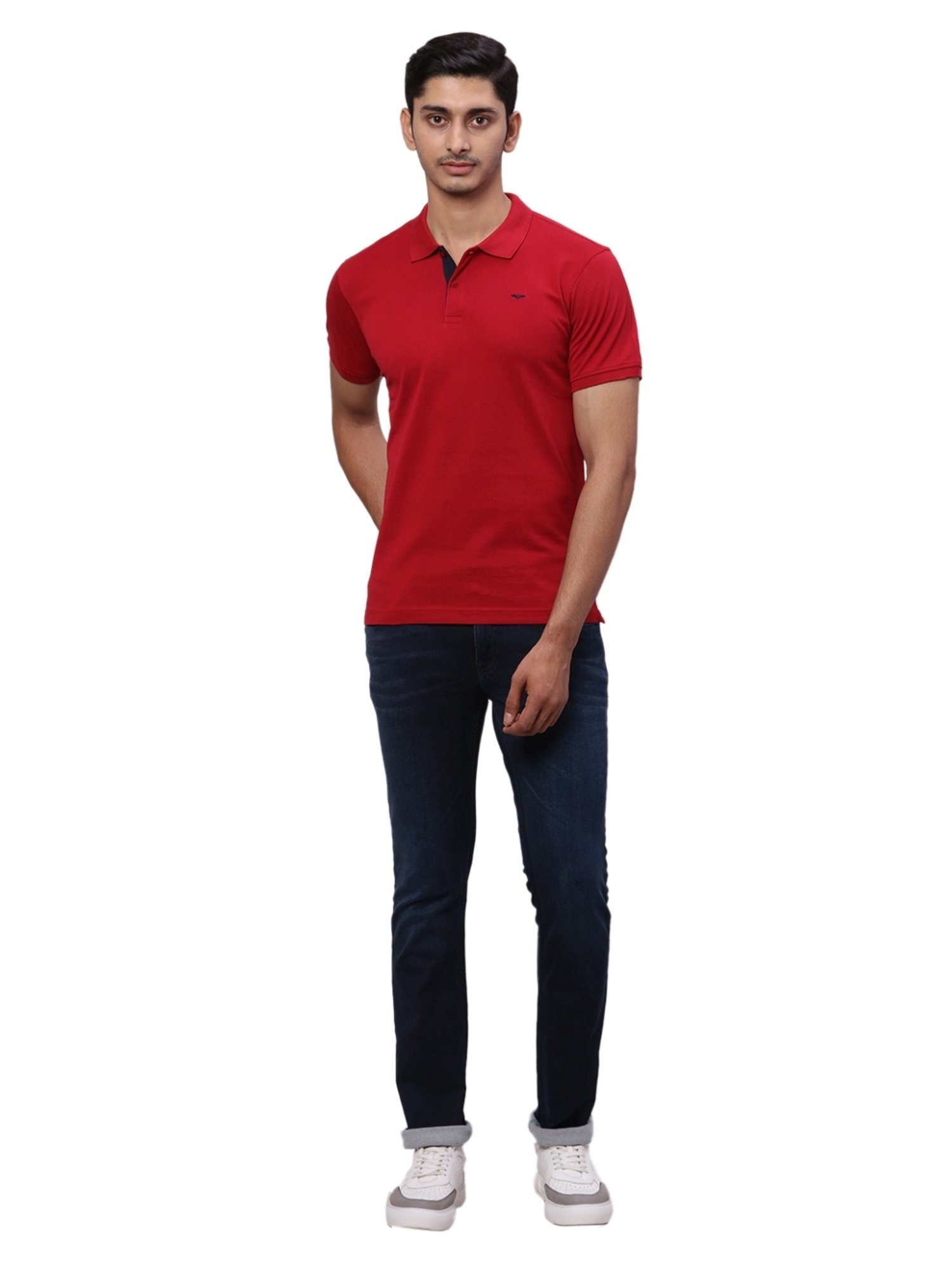Park Avenue Red Slim Fit Printed Polo T-Shirt