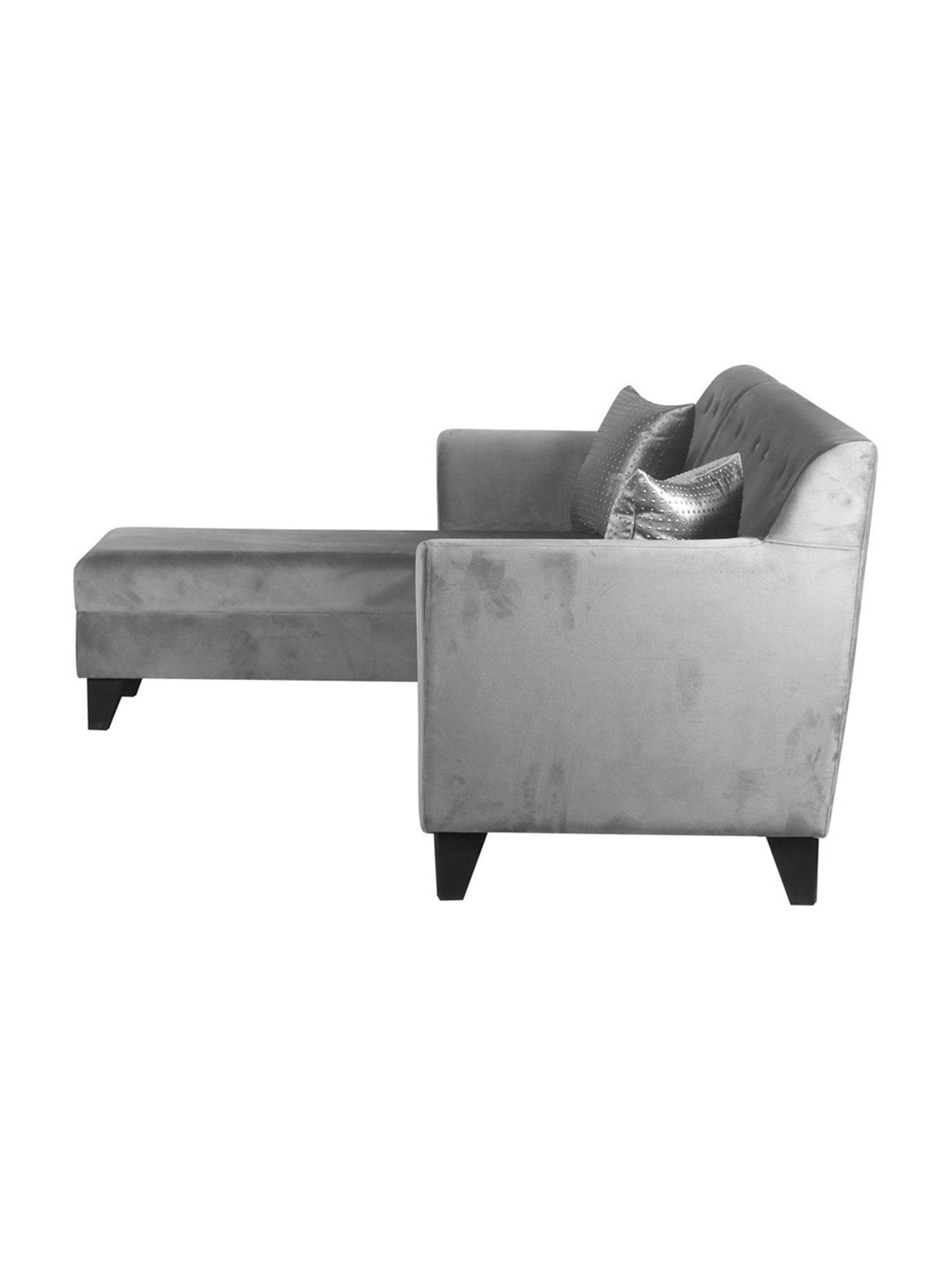 Trevi Grey Velvet & Neem Wood 5 Seater LHS Sectional Sofa