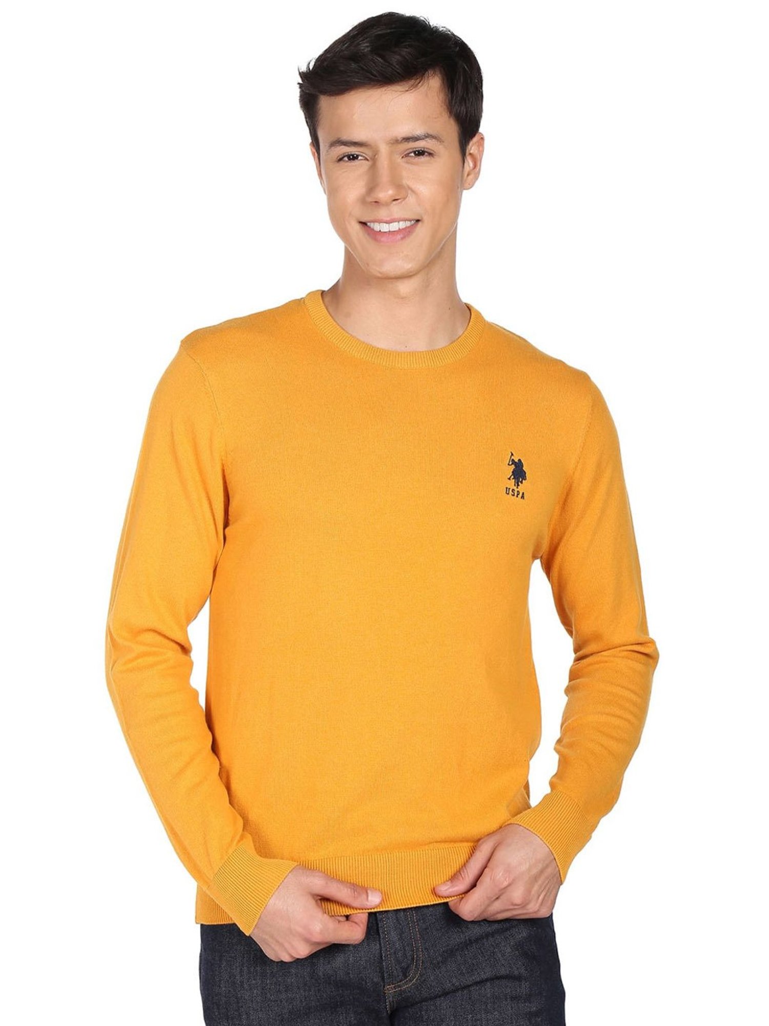 U.S. Polo Assn. Yellow Cotton Regular Fit Sweaters
