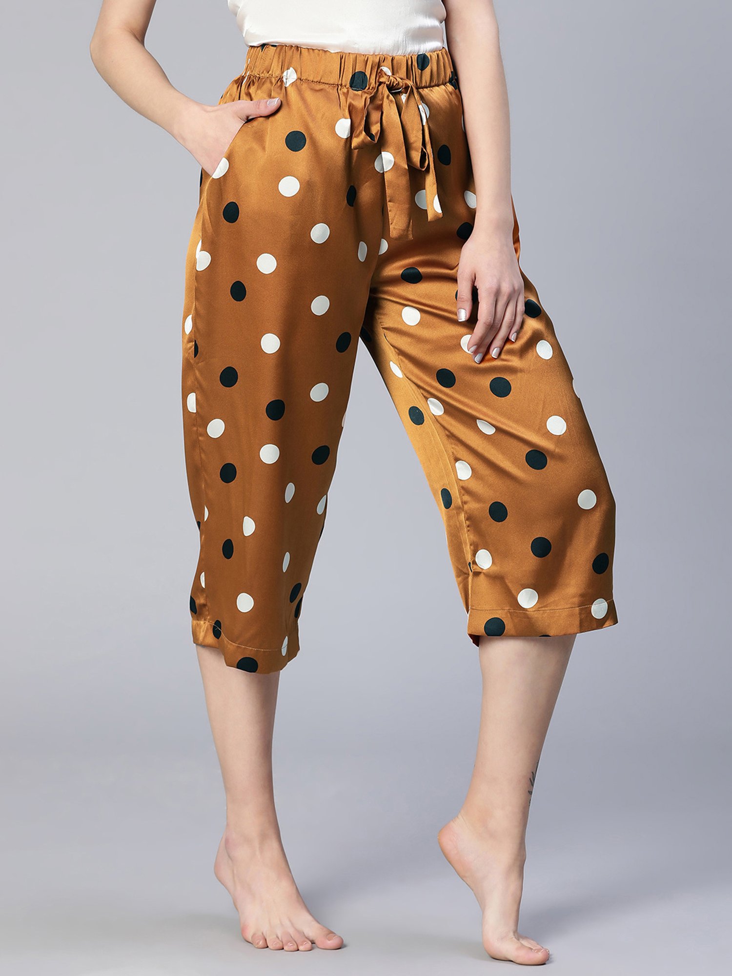 Oxolloxo Brown Satin Polka Dot Capris
