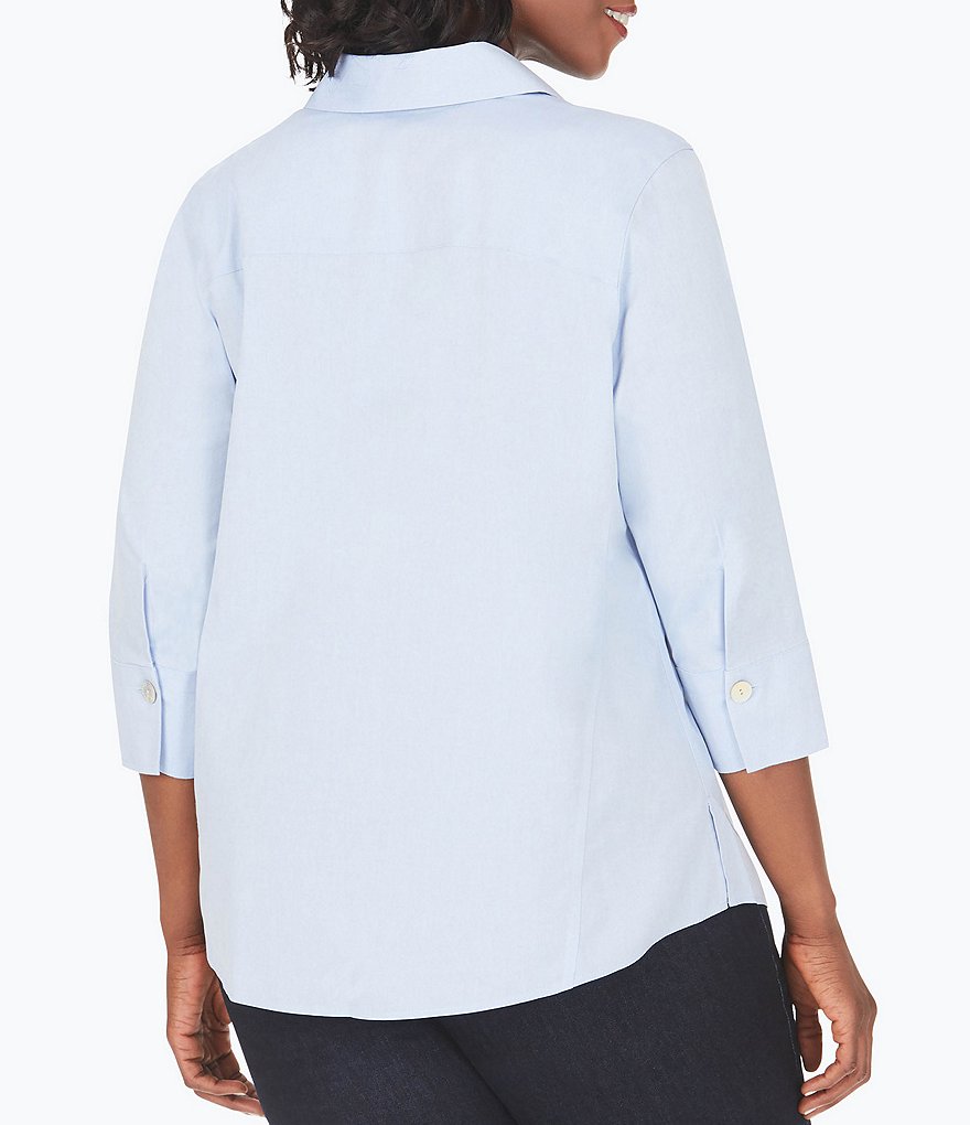 Foxcroft Plus Size Point Collar Neck 3/4 Sleeve Paityn Solid Shirt