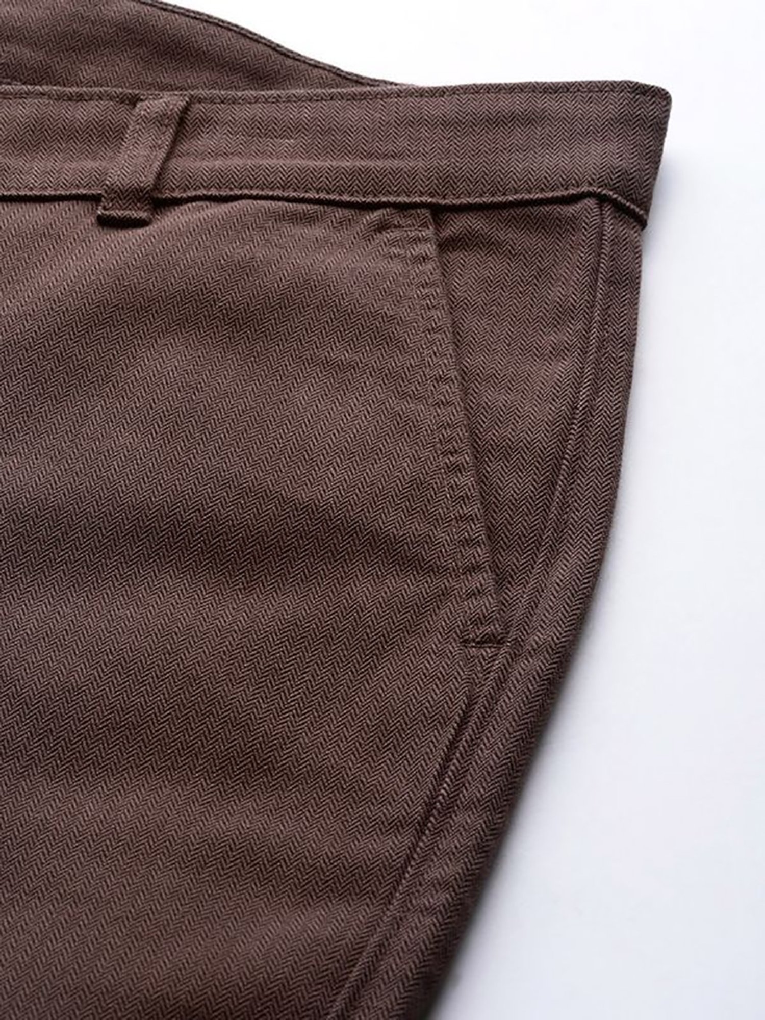 Hancock Brown Cotton Slim Fit Solid Trousers