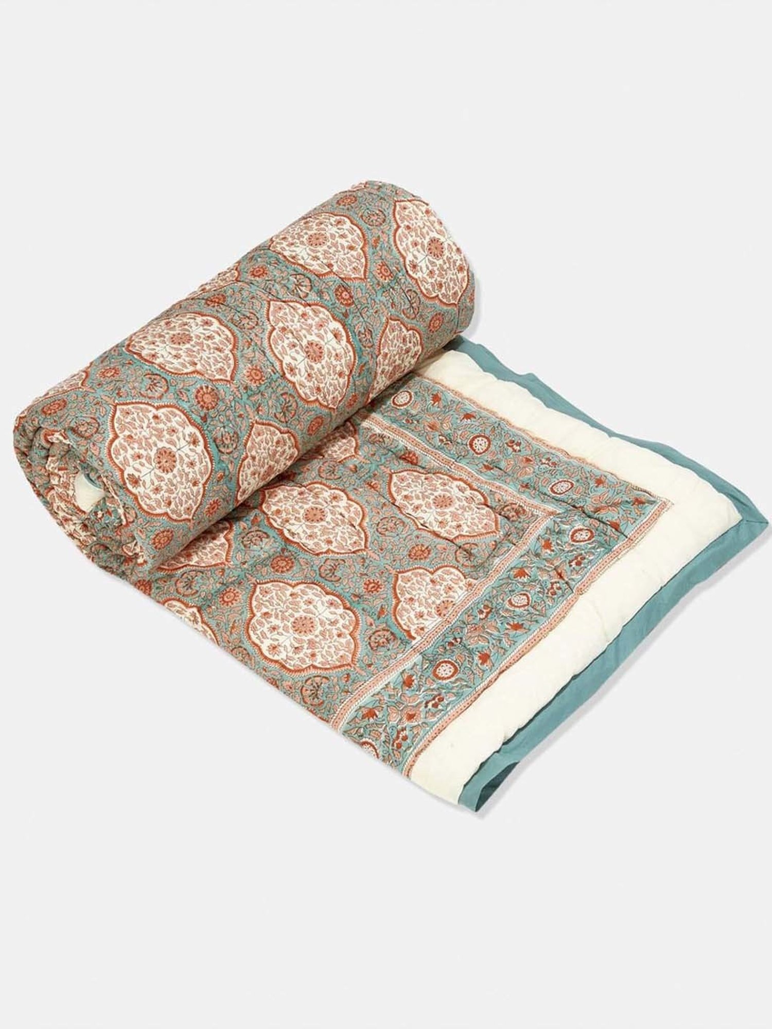 Maspar Vincent Green & Blue Cotton 120 TC Reversible Quilt - Set of 1