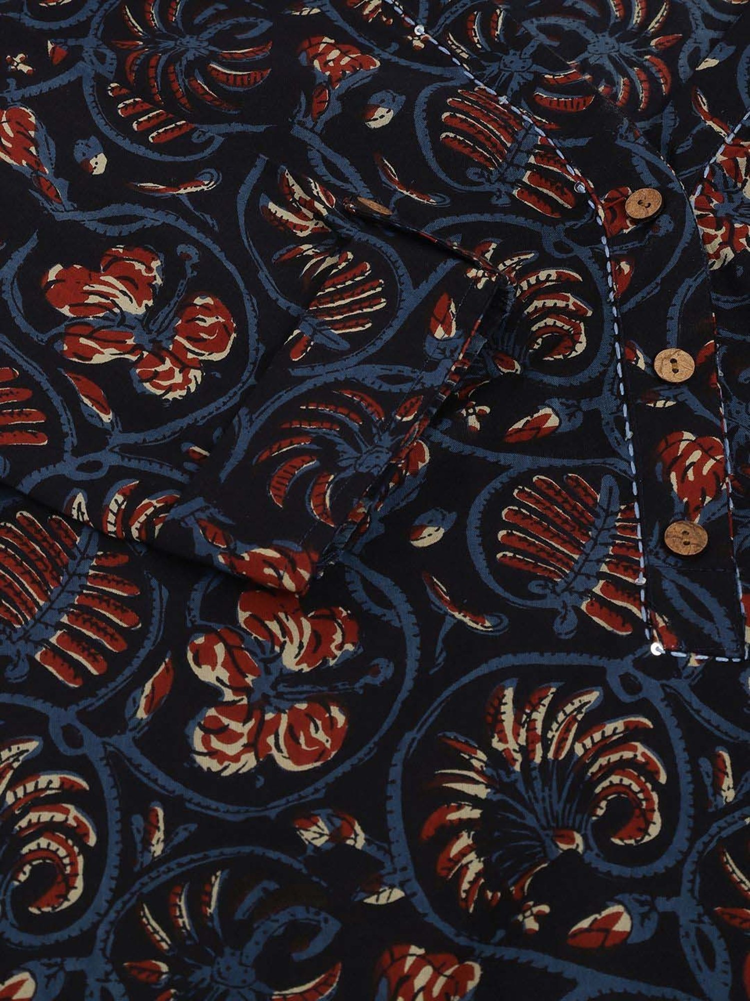 Divena Navy Cotton Floral Print Top